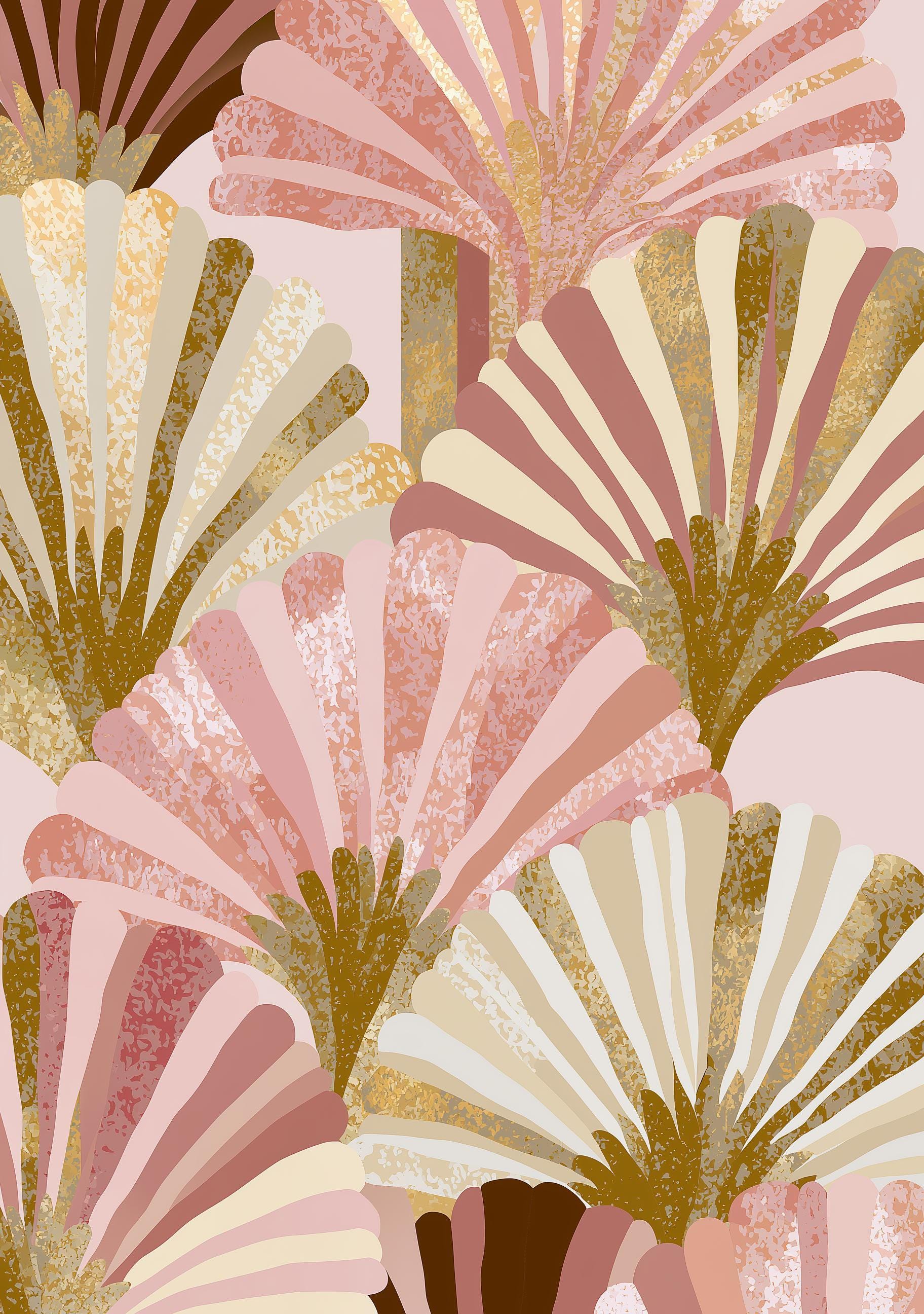 Blush Pink & Gold Abstract Neo Deco Fan Pattern Wall Art by The Wall Art Studio