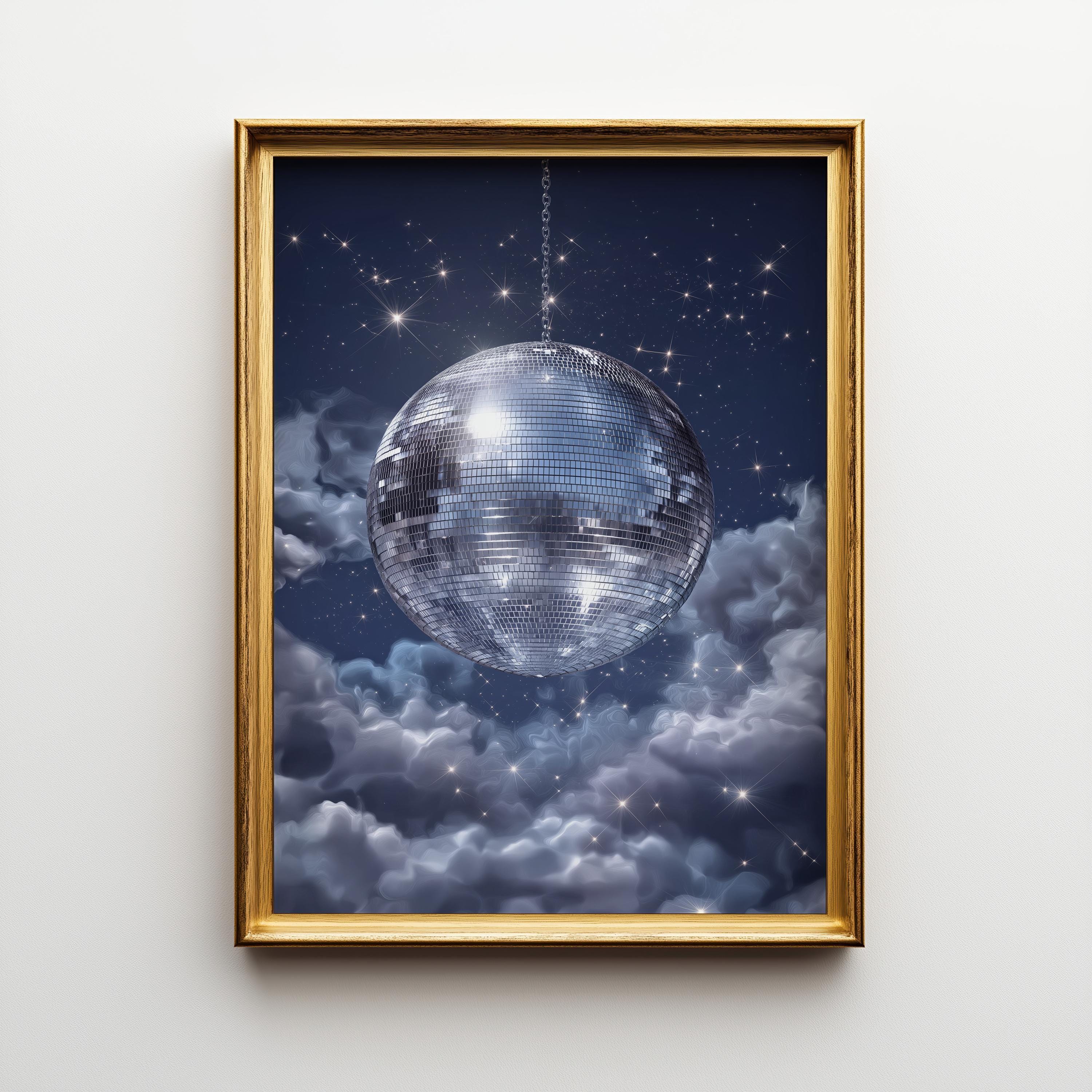 Celestial Disco Ball Midnight Sky Retro Blue Wall Art by The Wall Art Studio