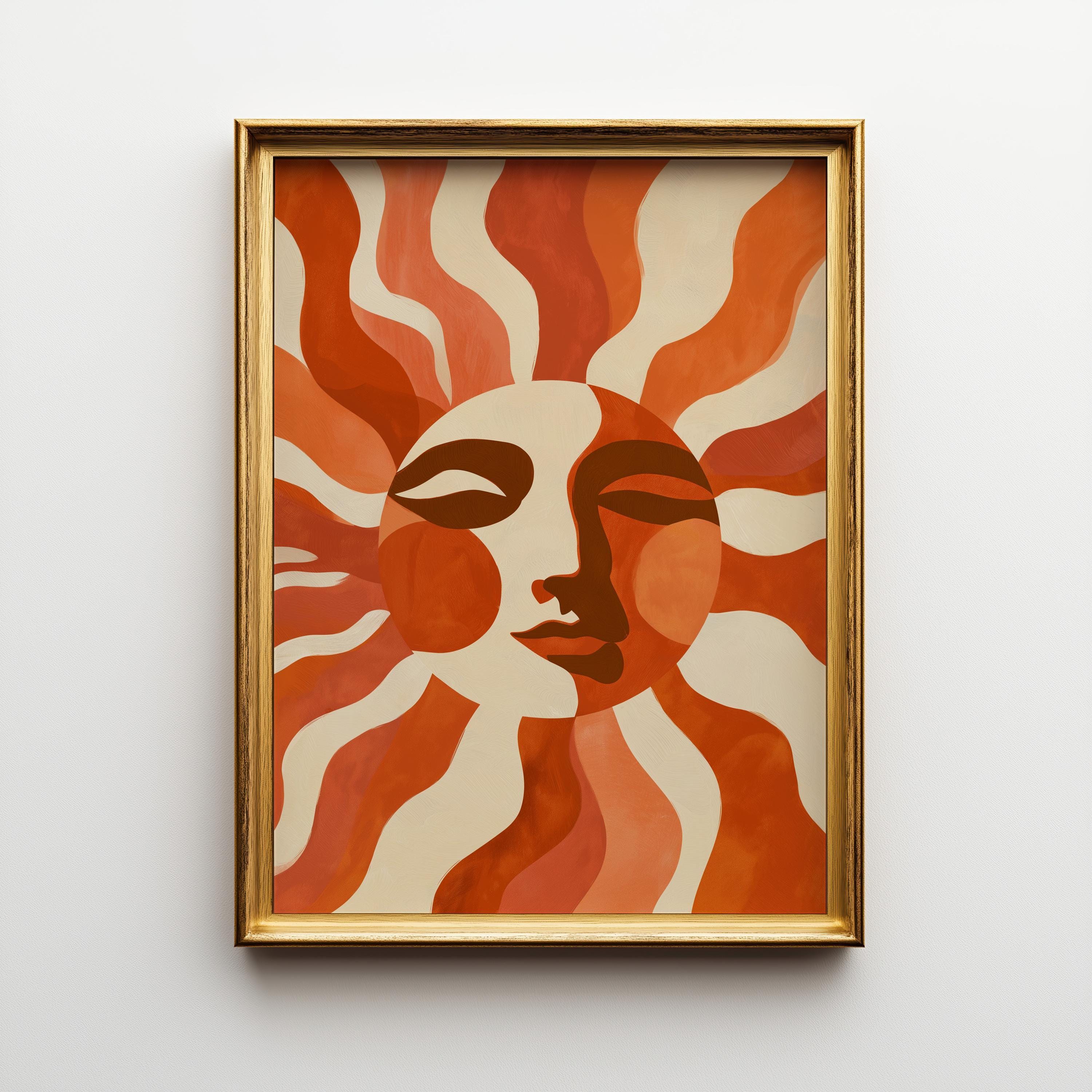 Retro Sun Face Boho Celestial Mid Century Modern Wall Art by The Wall Art Studio