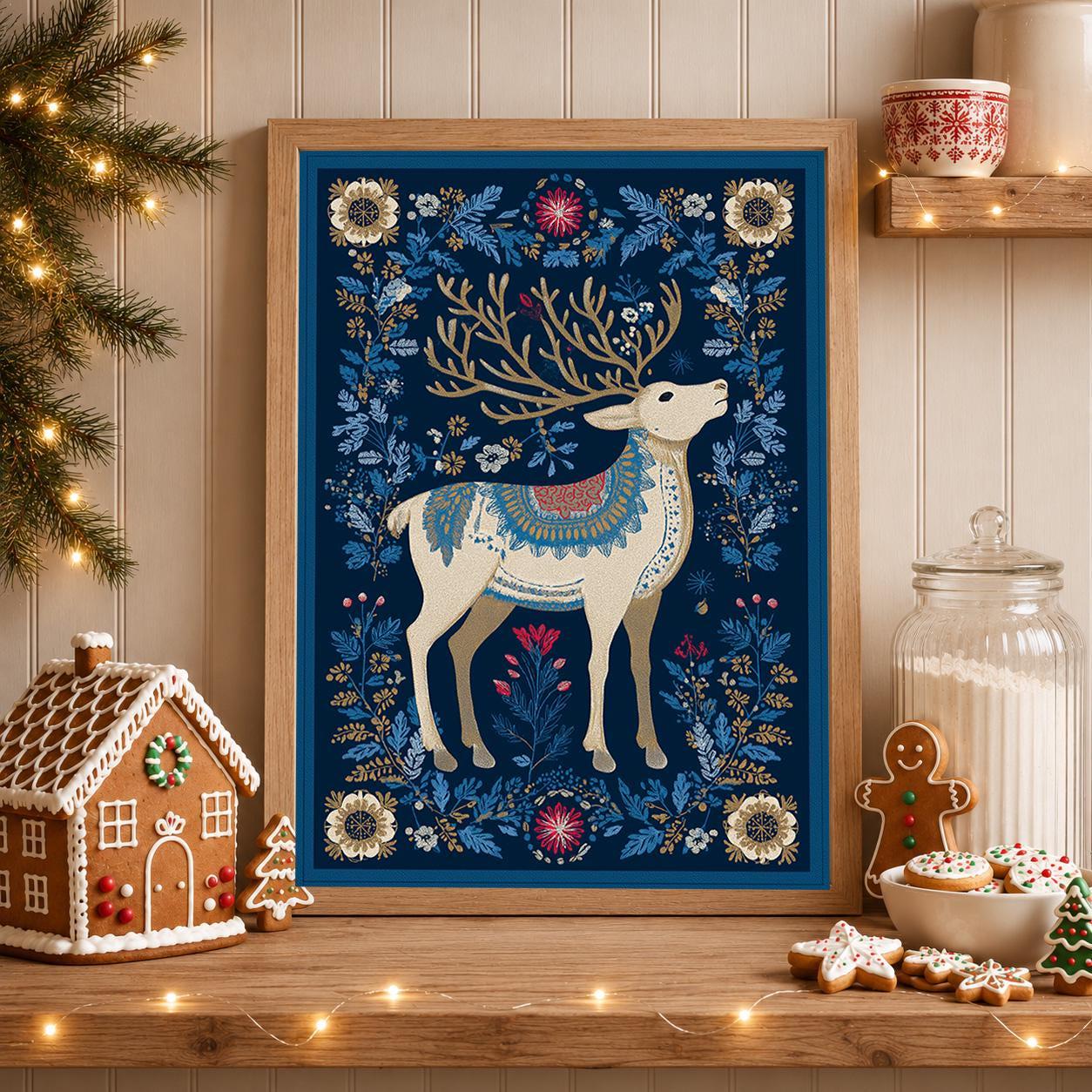 Scandinavian Christmas Nordic Reindeer Woodland Winter Wall Art by The Wall Art Studio
