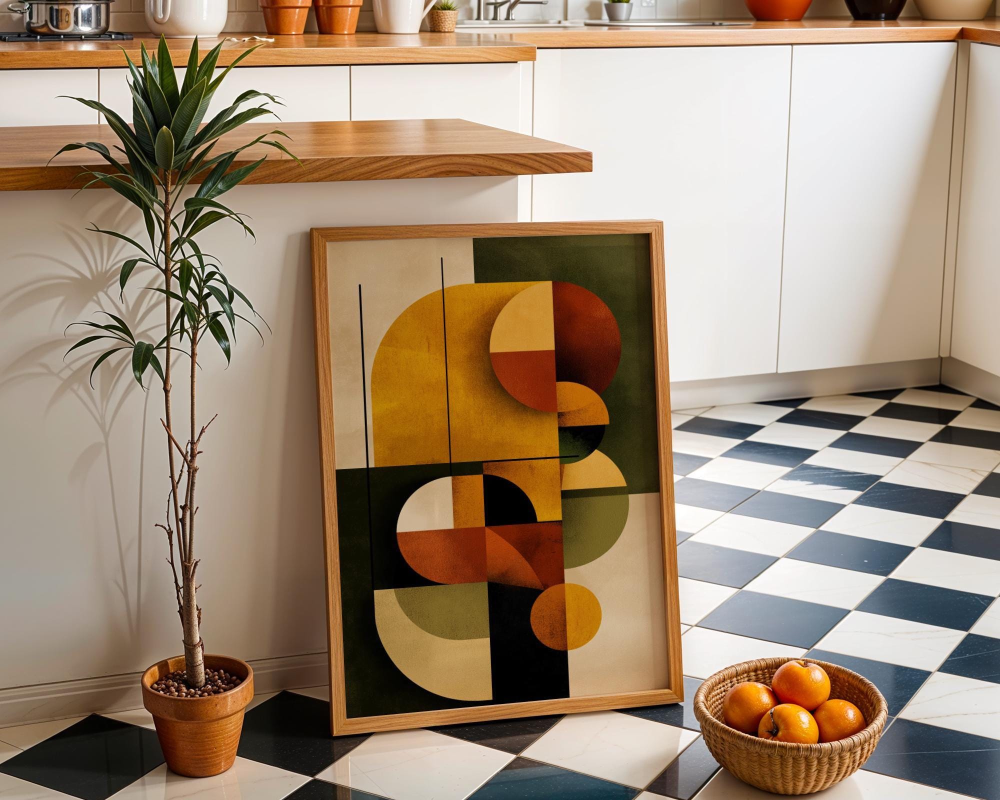 Mid-Century Modern Retro Abstract Shapes Geometric Wall Art by The Wall Art Studio - physical