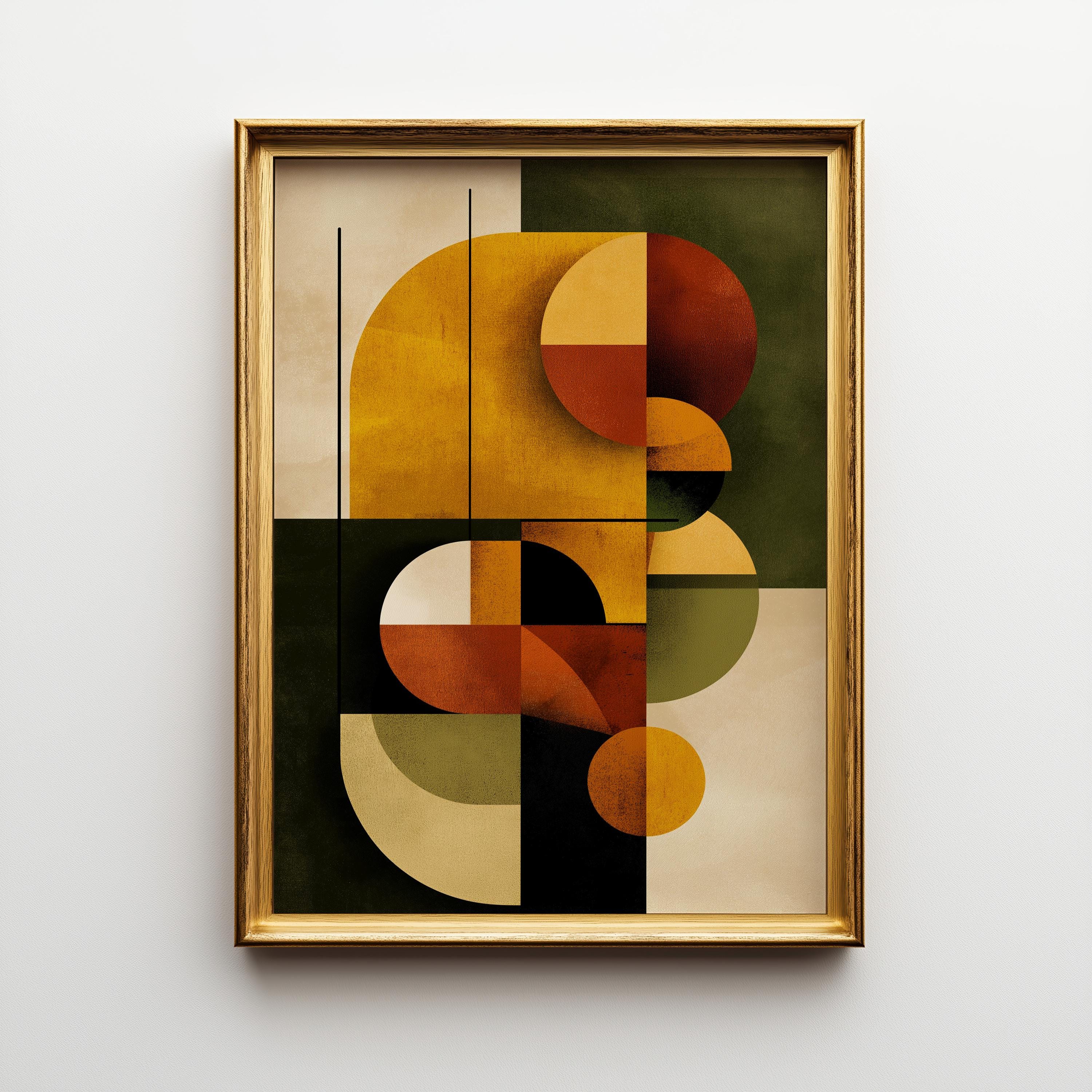 Mid-Century Modern Retro Abstract Shapes Geometric Wall Art by The Wall Art Studio - physical