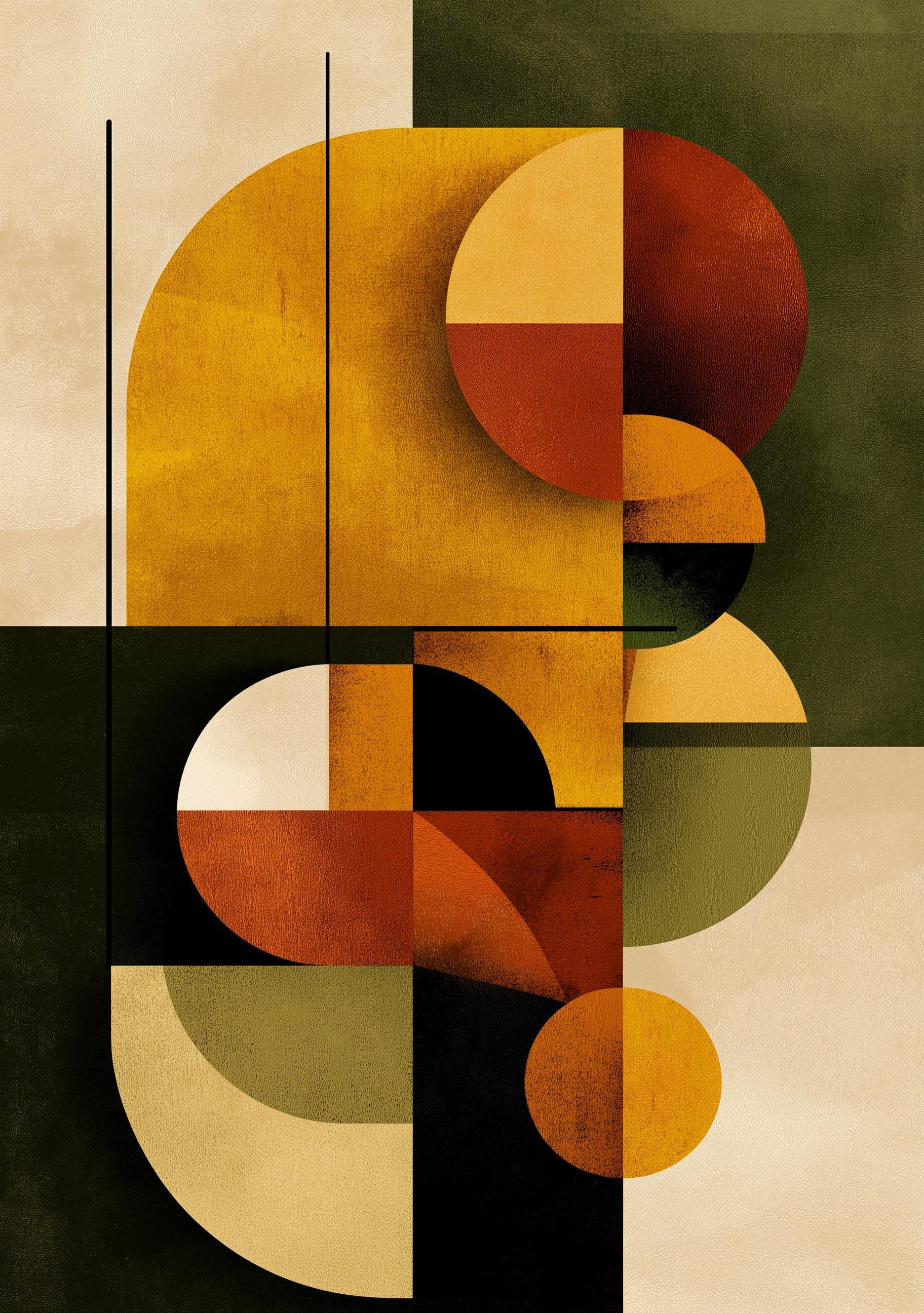 Mid-Century Modern Retro Abstract Shapes Geometric Wall Art by The Wall Art Studio - physical