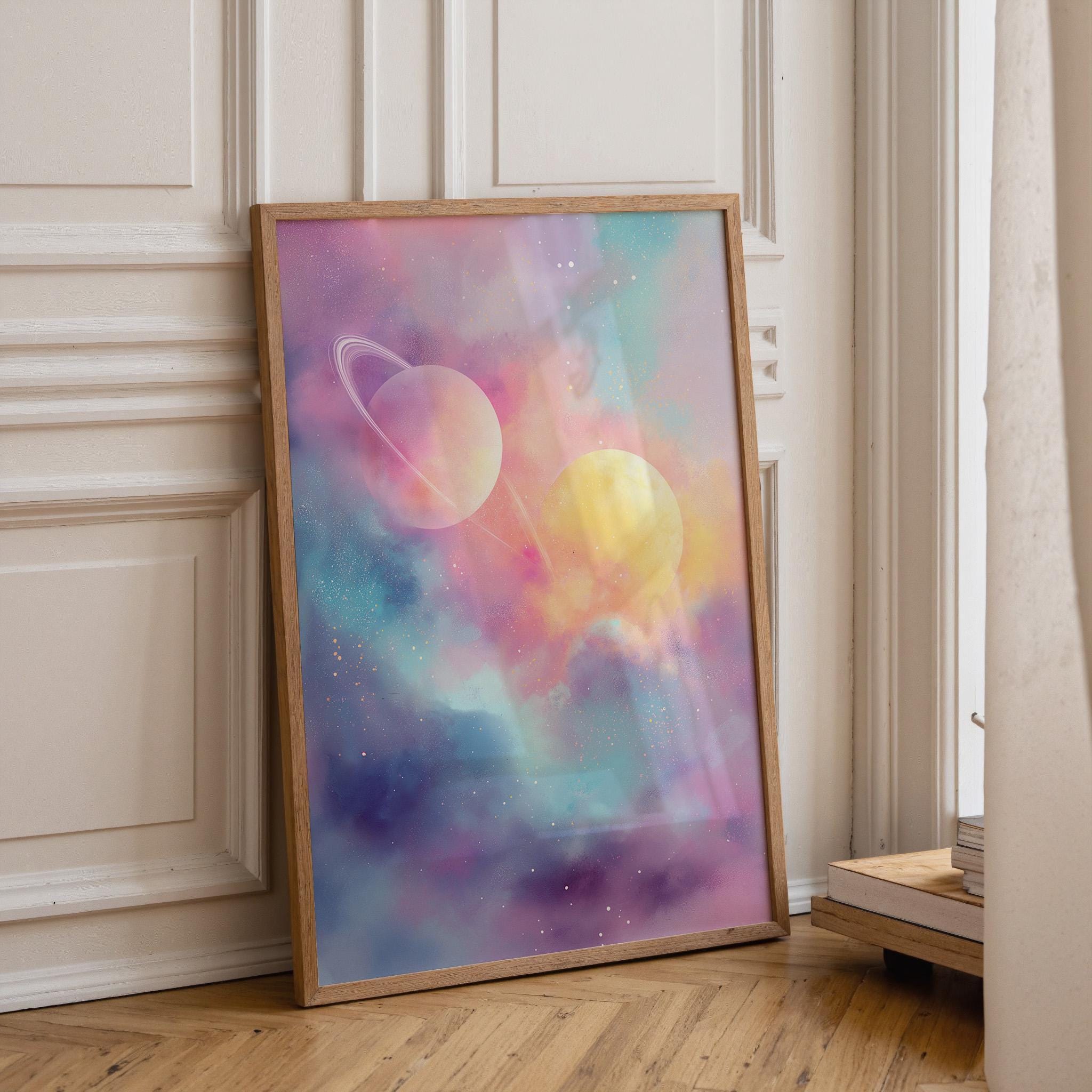 Pastel Space Dreamy Galaxy Planet Celestial Wall Art by The Wall Art Studio