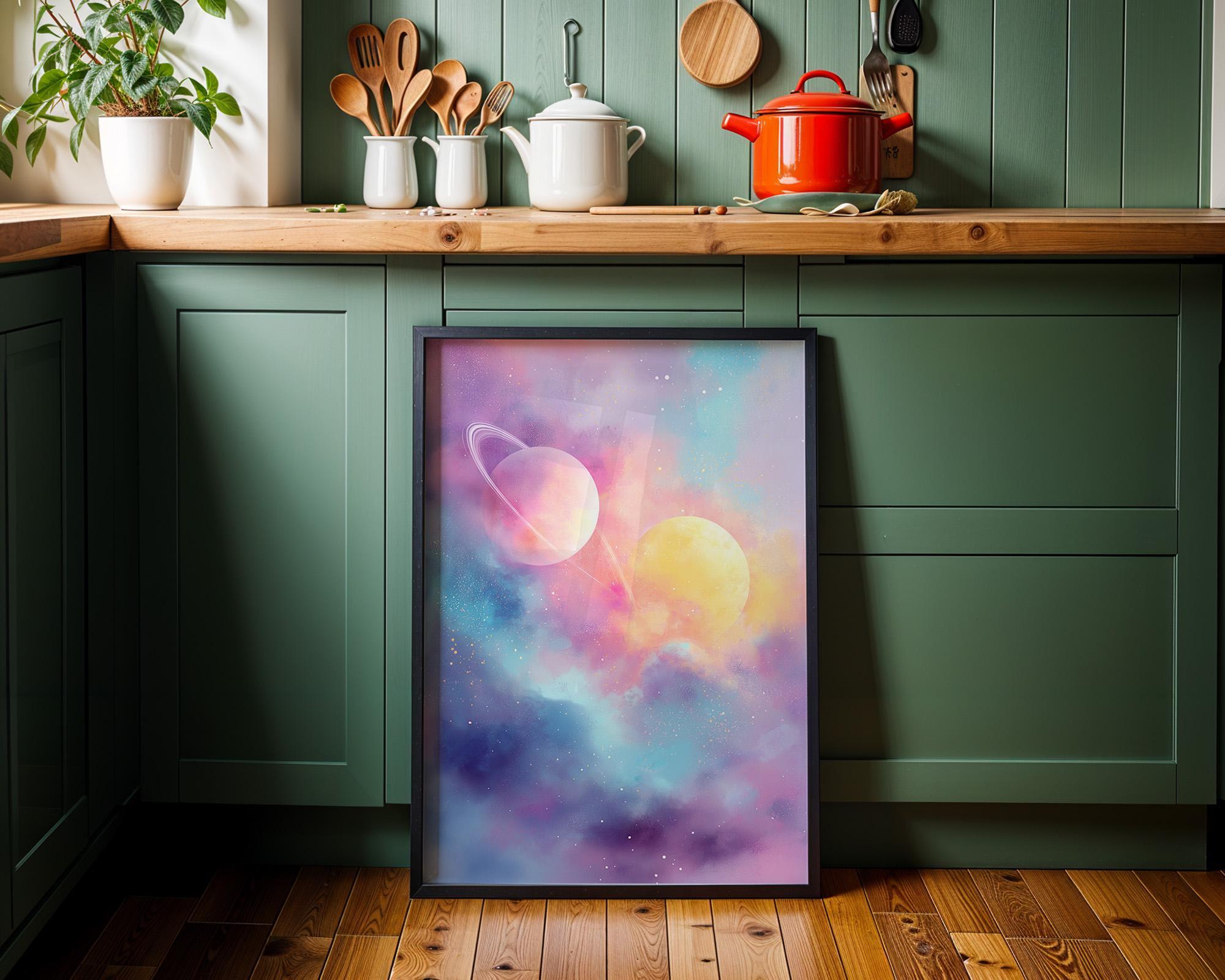 Pastel Space Dreamy Galaxy Planet Celestial Wall Art by The Wall Art Studio