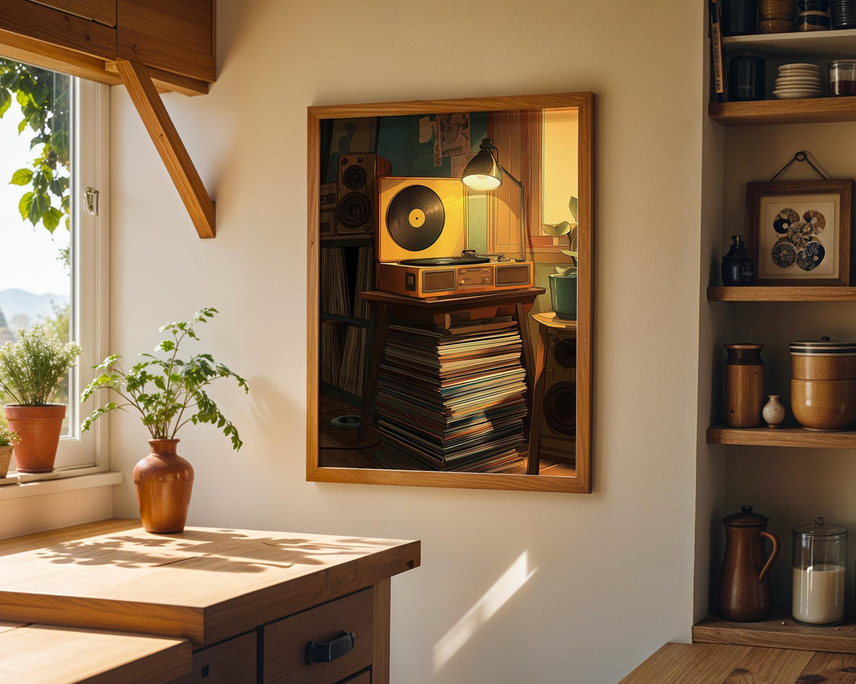 Retro Record Player Vintage Turntable Music Room Wall Art by The Wall Art Studio