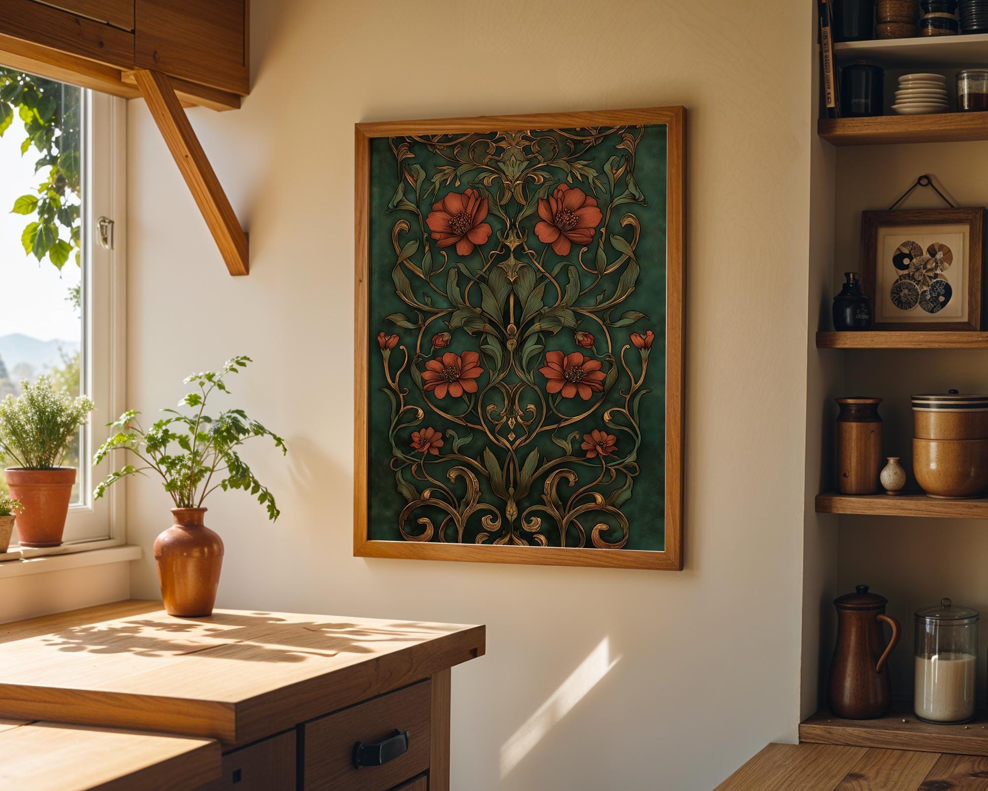 Art Nouveau William Morris Style Thistle Floral Wall Art