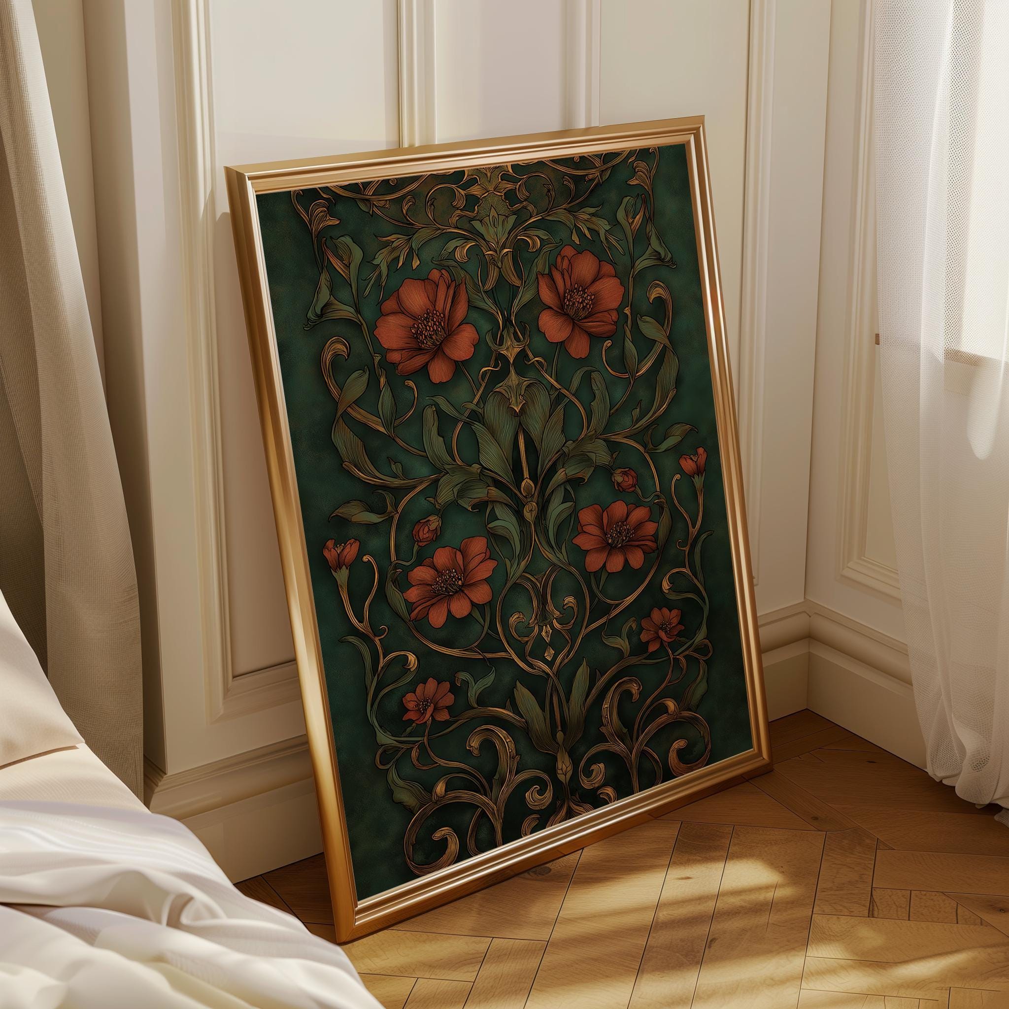 Art Nouveau William Morris Style Thistle Floral Wall Art