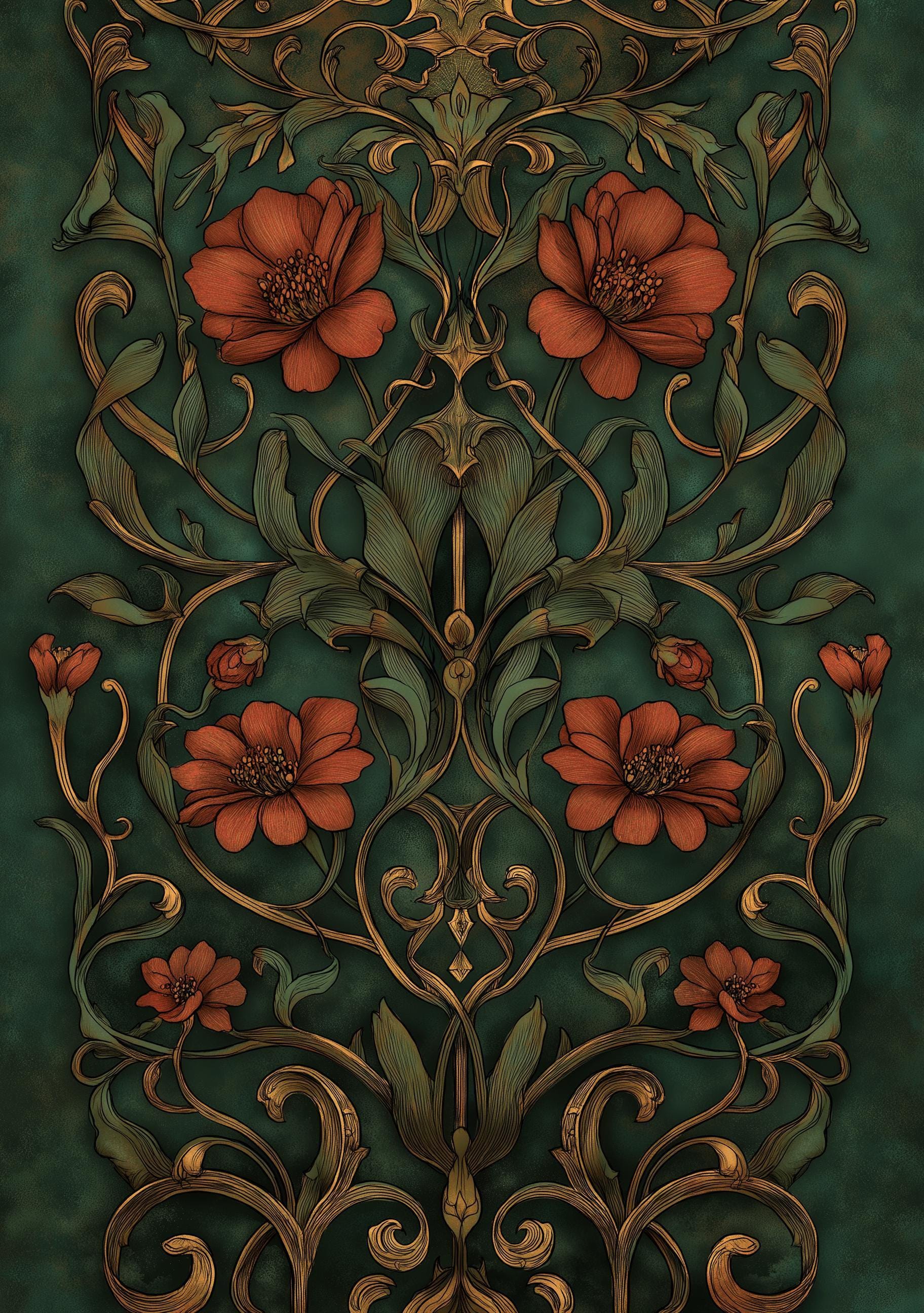 Art Nouveau William Morris Style Thistle Floral Wall Art