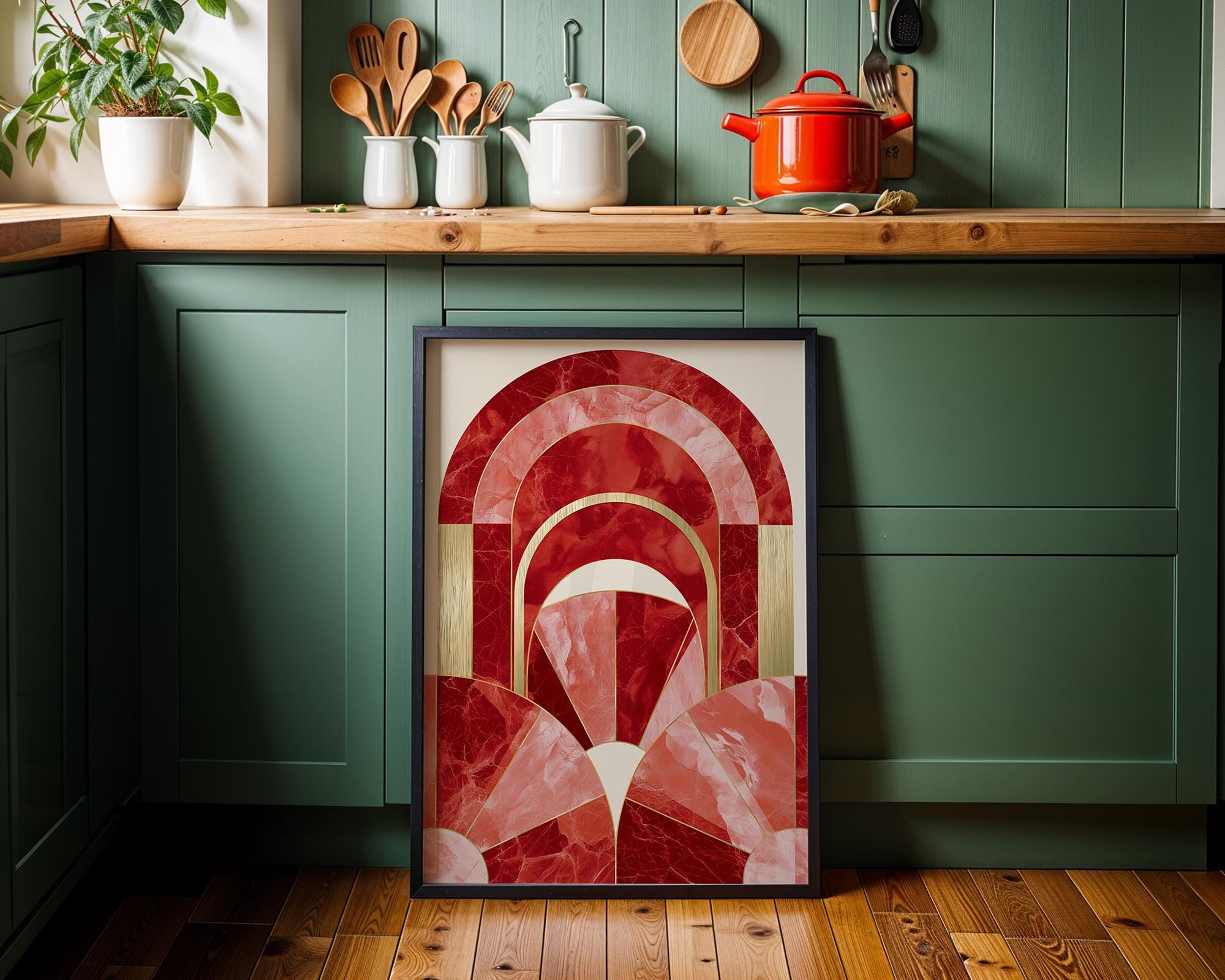 Art Deco Burgundy Arch Luxury Marble Abstract Wall Art by The Wall Art Studio