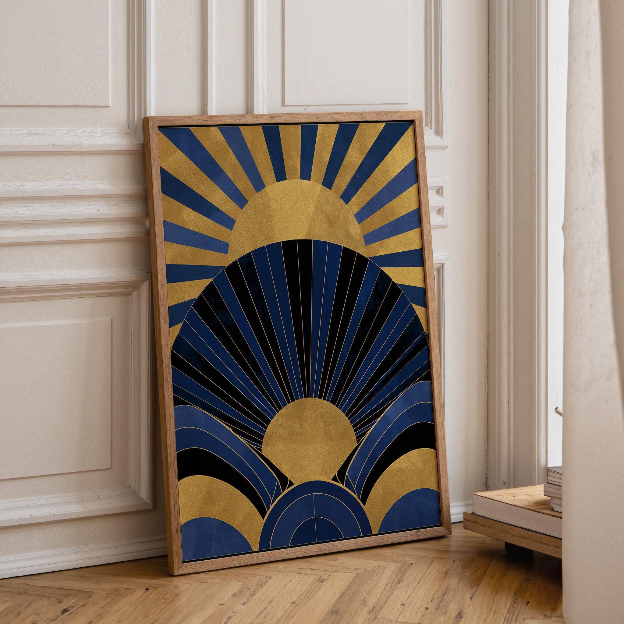 Navy Blue & Gold Neo Deco Sunburst Wall Art by The Wall Art Studio