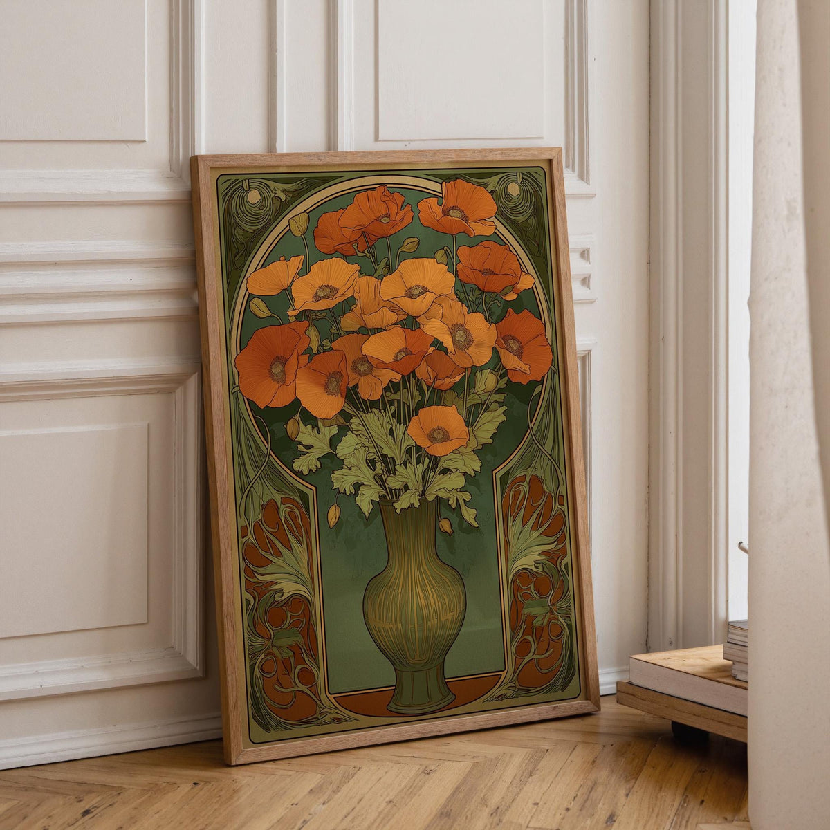 Art Nouveau Orange Poppy Flower Wall Art by The Wall Art Studio
