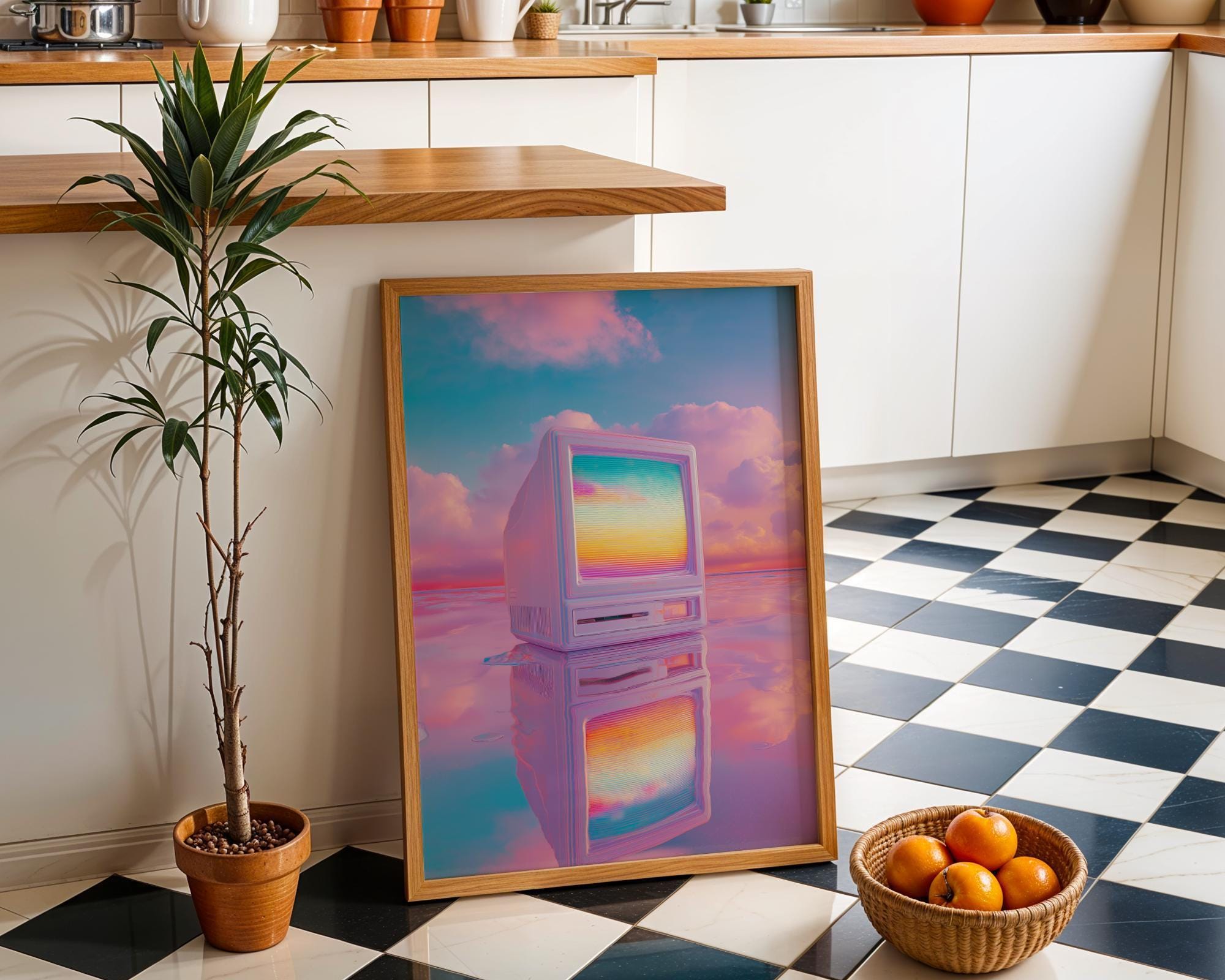 Neon Pastel Synthwave Vaporwave Retro TV Wall Art by The Wall Art Studio