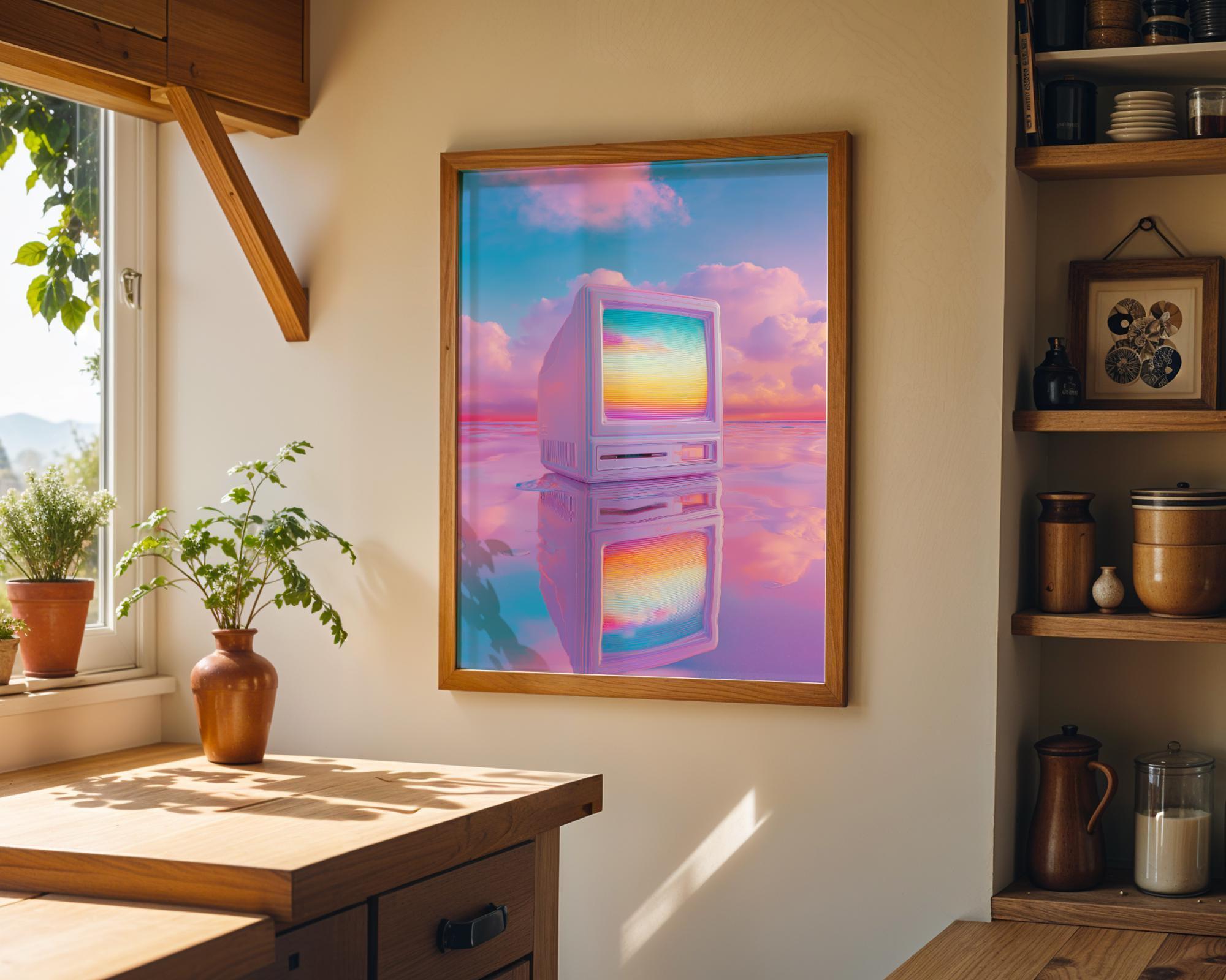 Neon Pastel Synthwave Vaporwave Retro TV Wall Art by The Wall Art Studio