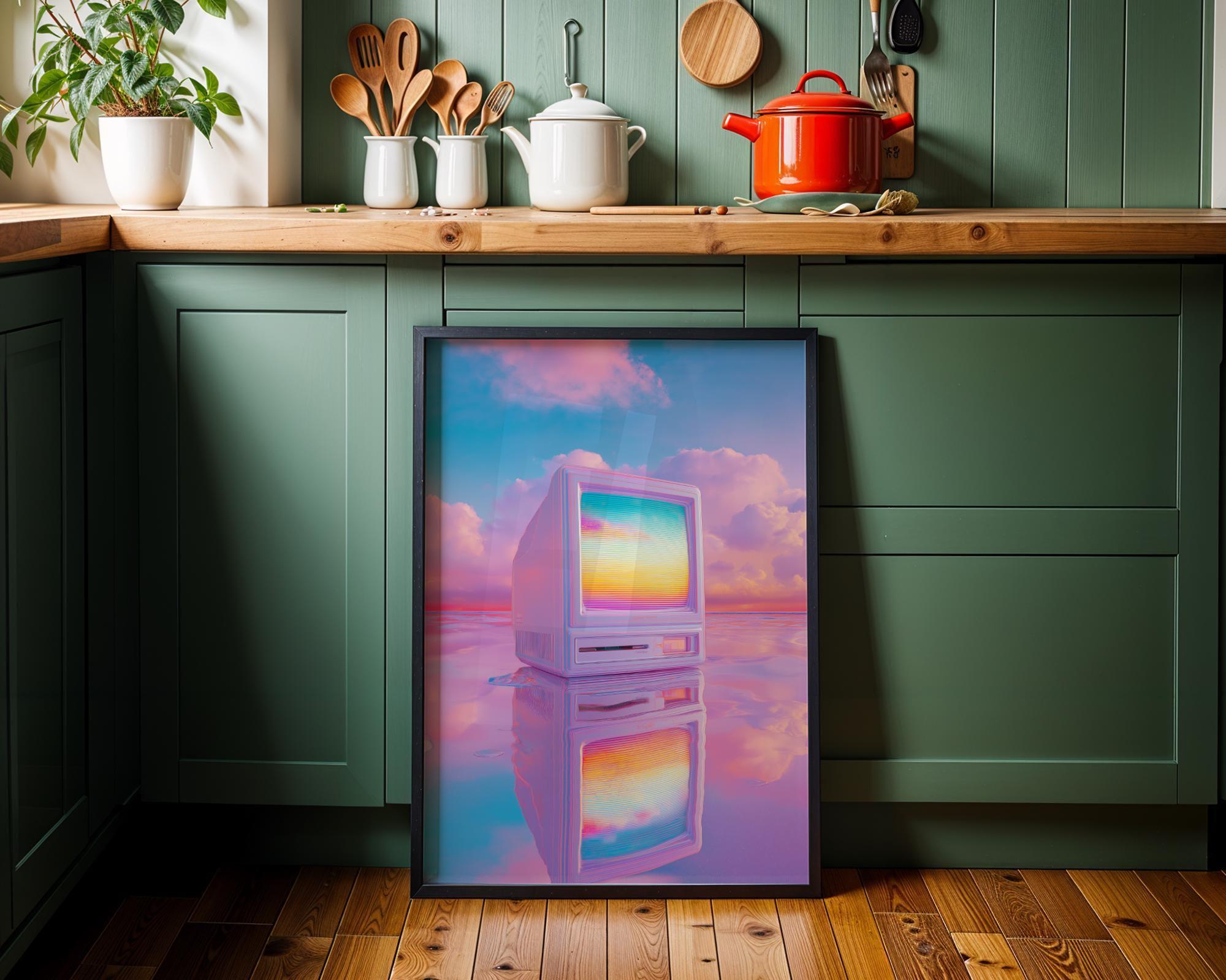 Neon Pastel Synthwave Vaporwave Retro TV Wall Art by The Wall Art Studio