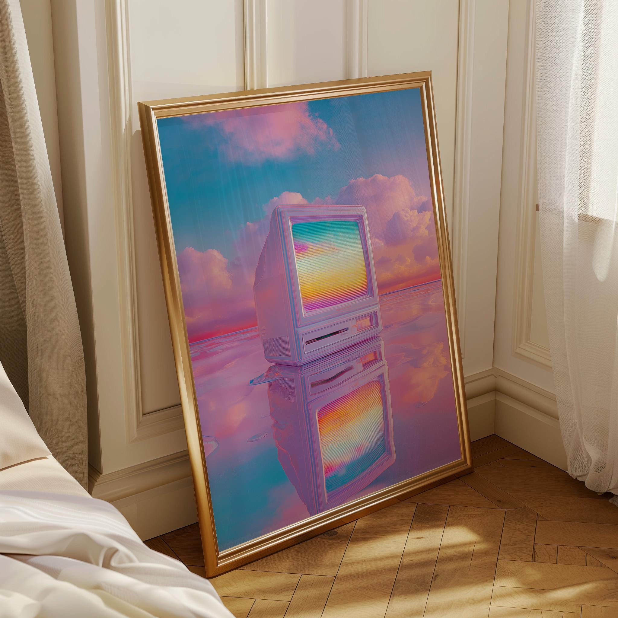 Neon Pastel Synthwave Vaporwave Retro TV Wall Art by The Wall Art Studio