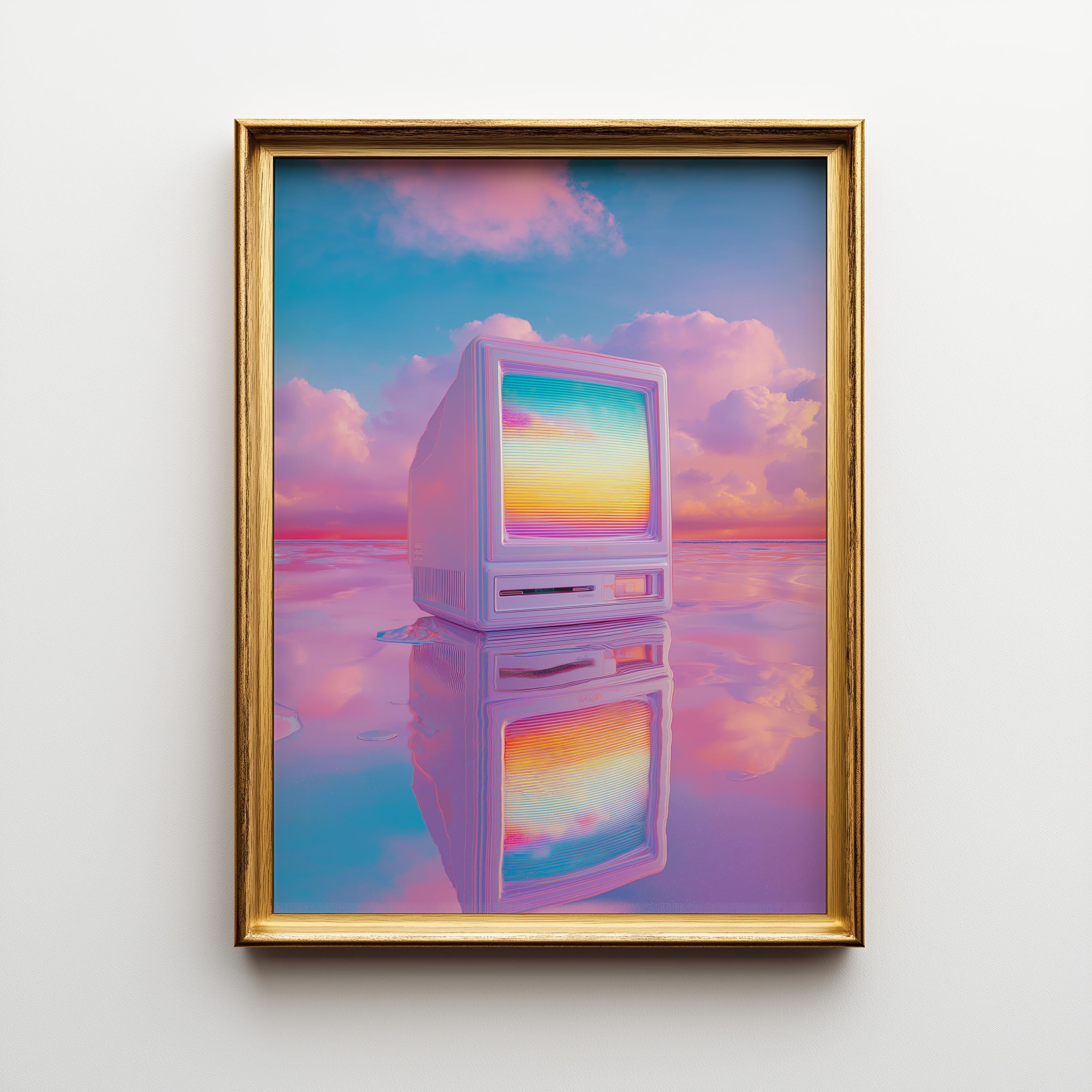 Neon Pastel Synthwave Vaporwave Retro TV Wall Art by The Wall Art Studio