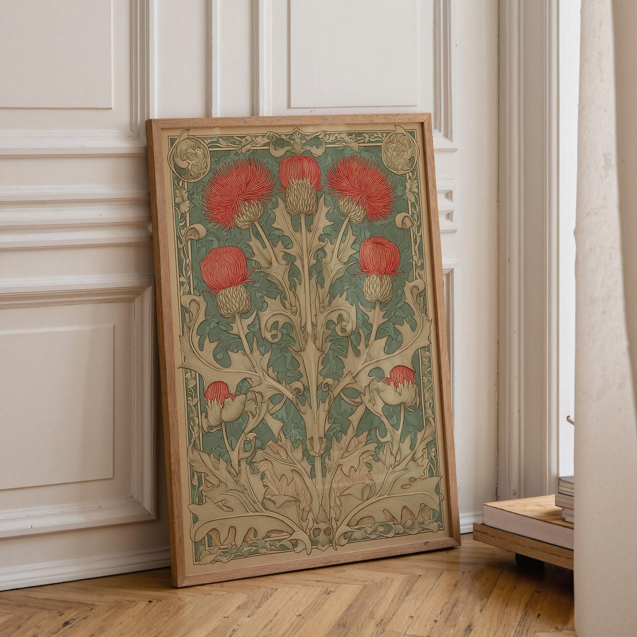 Art Nouveau Thistle William Morris Style Floral Wall Art