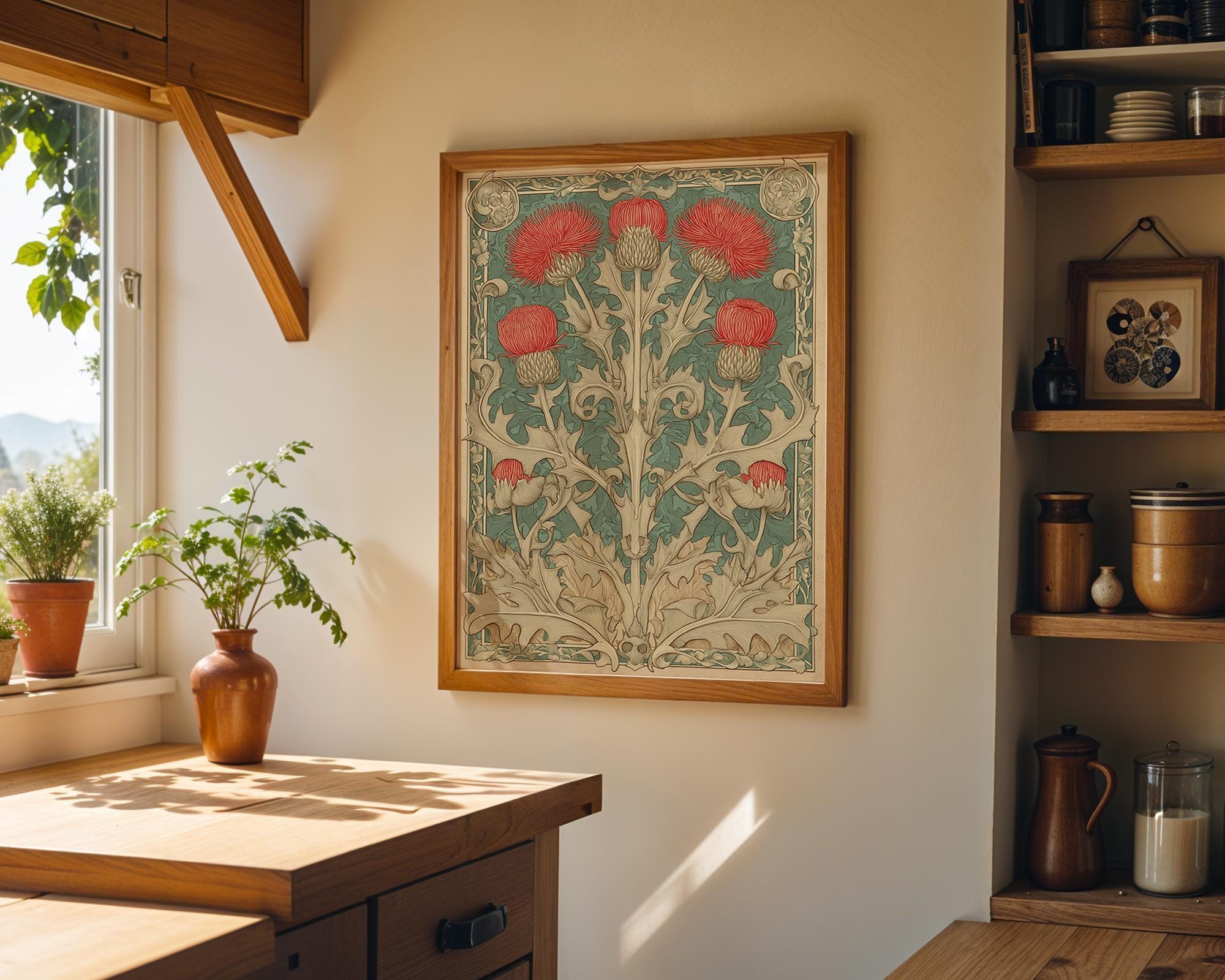 Art Nouveau Thistle William Morris Style Floral Wall Art