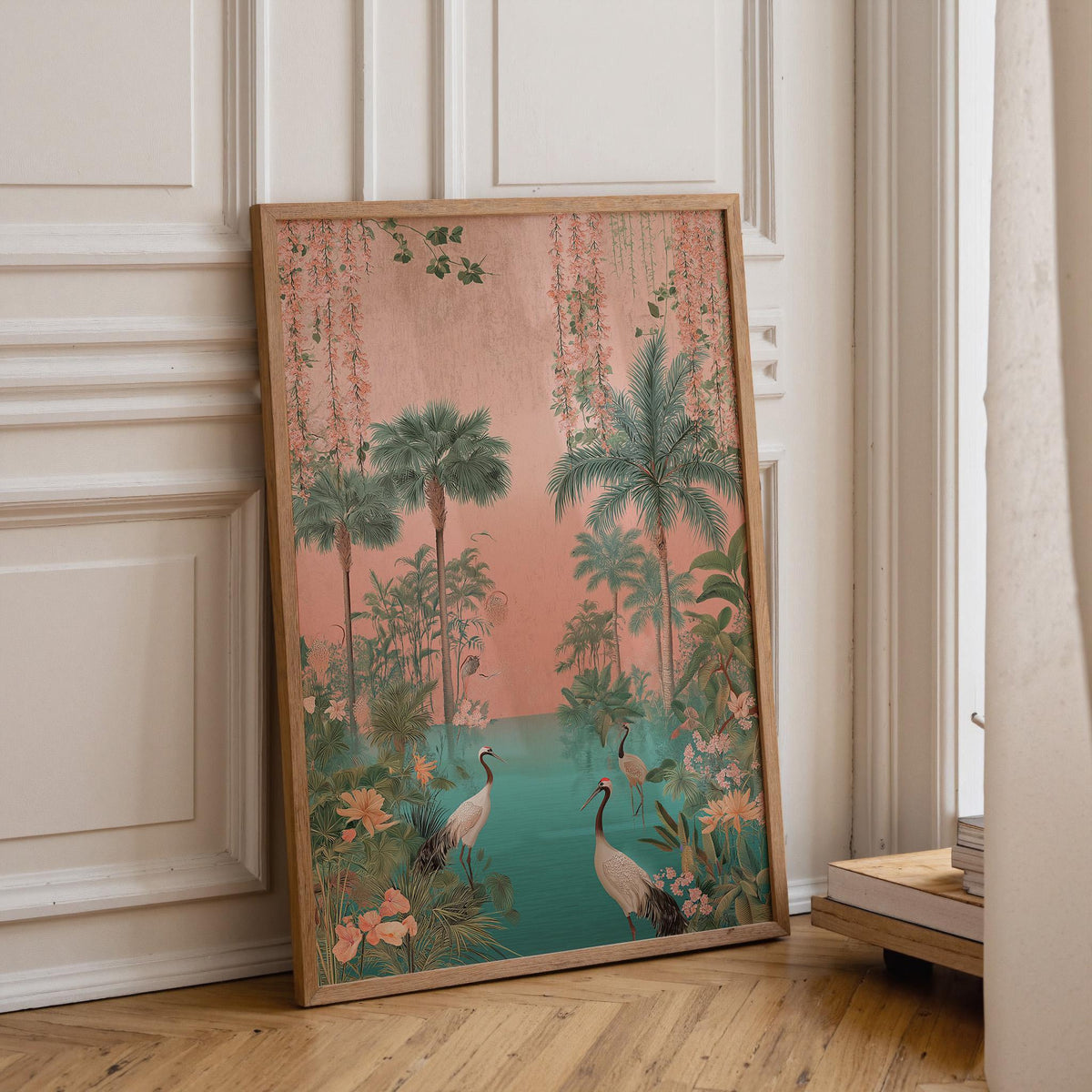 Chinoiserie Crane Tropical Palm Vintage Asian Bird Wall Art