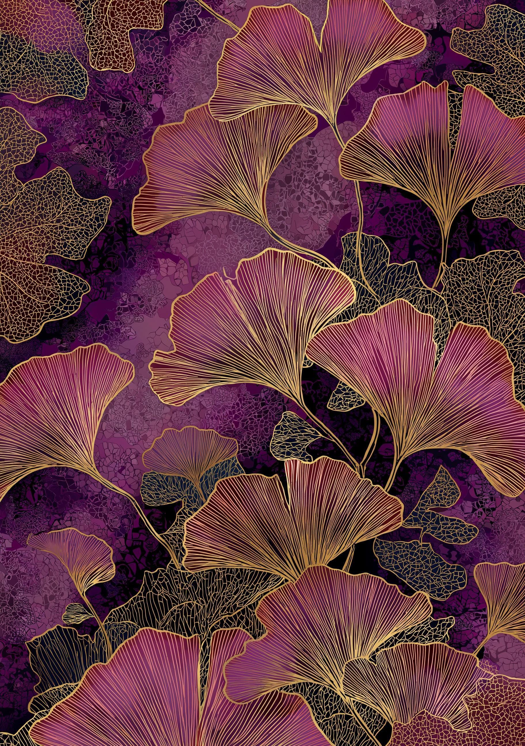 Purple Ginkgo Leaf Luxe Botanical Dark Maximalist Wall Art by The Wall Art Studio - physical