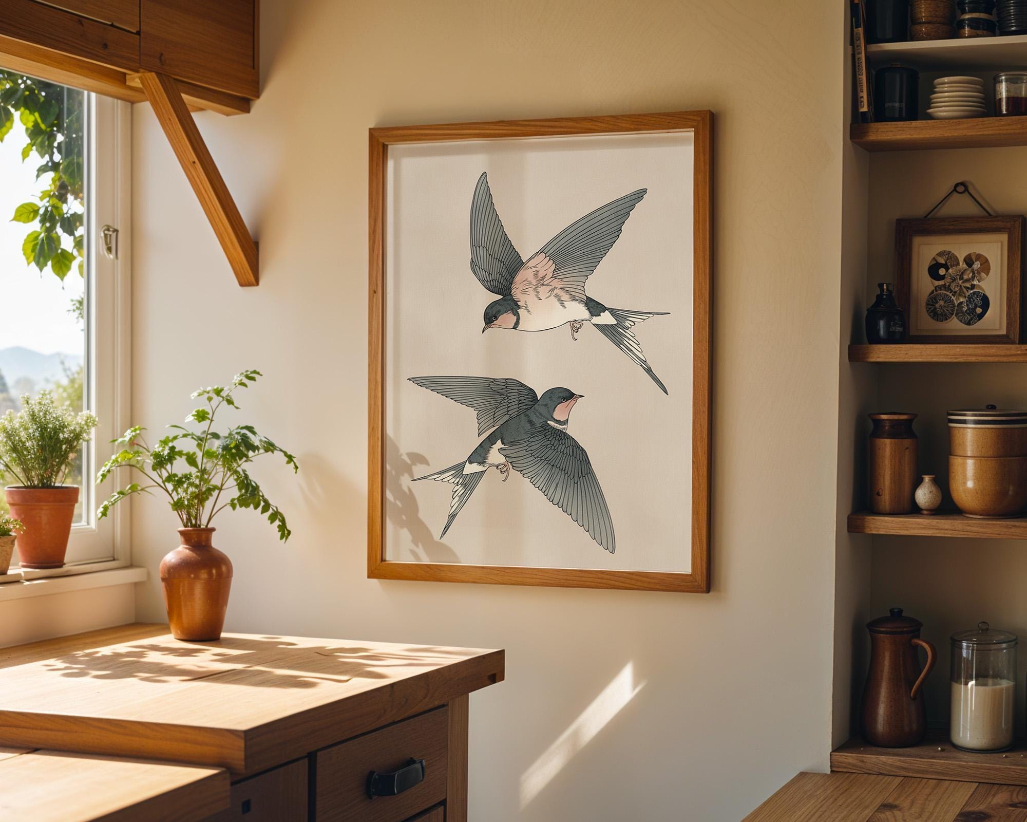 Swallow Bird Japanese Style Japandi Wall Art by The Wall Art Studio