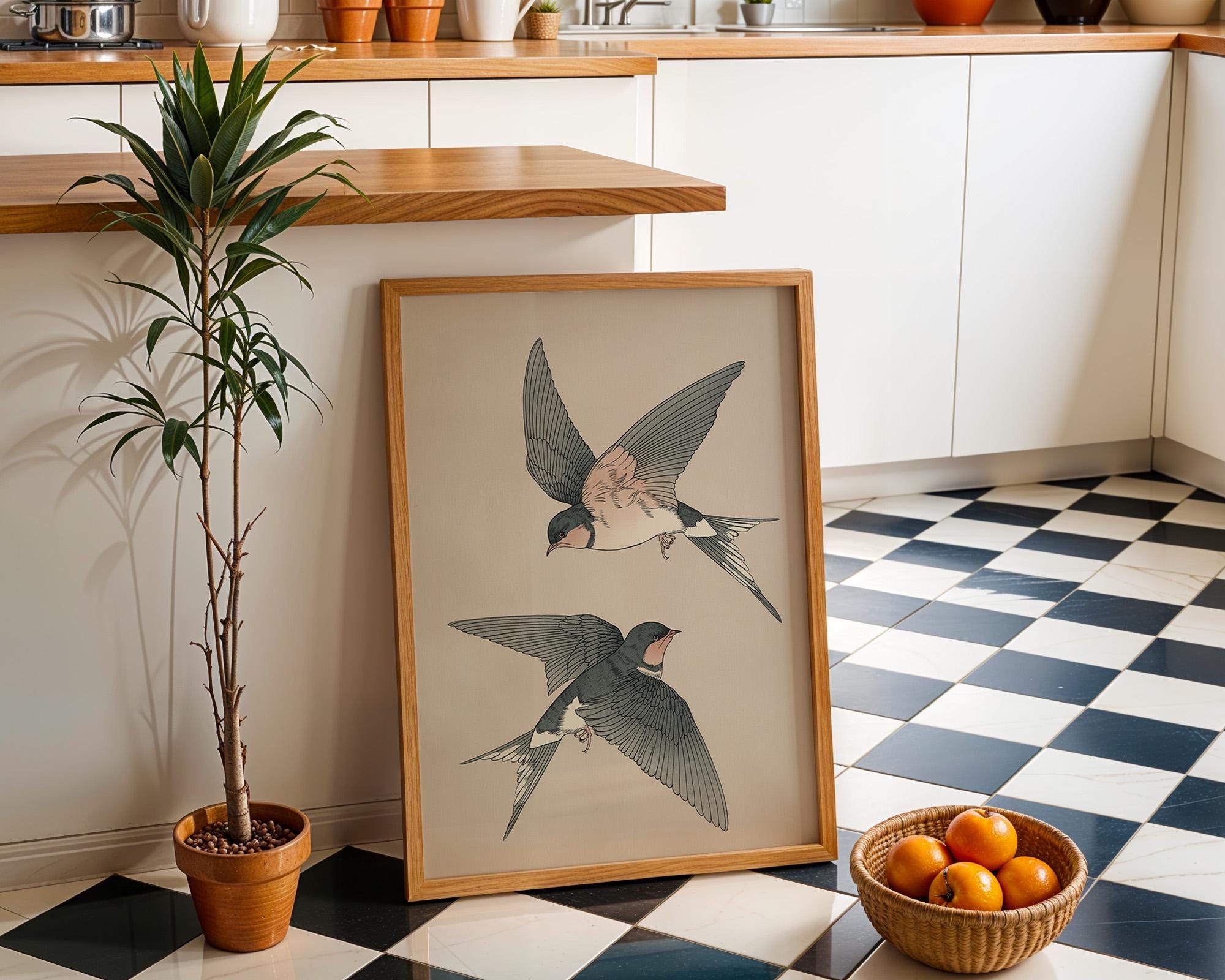 Swallow Bird Japanese Style Japandi Wall Art by The Wall Art Studio