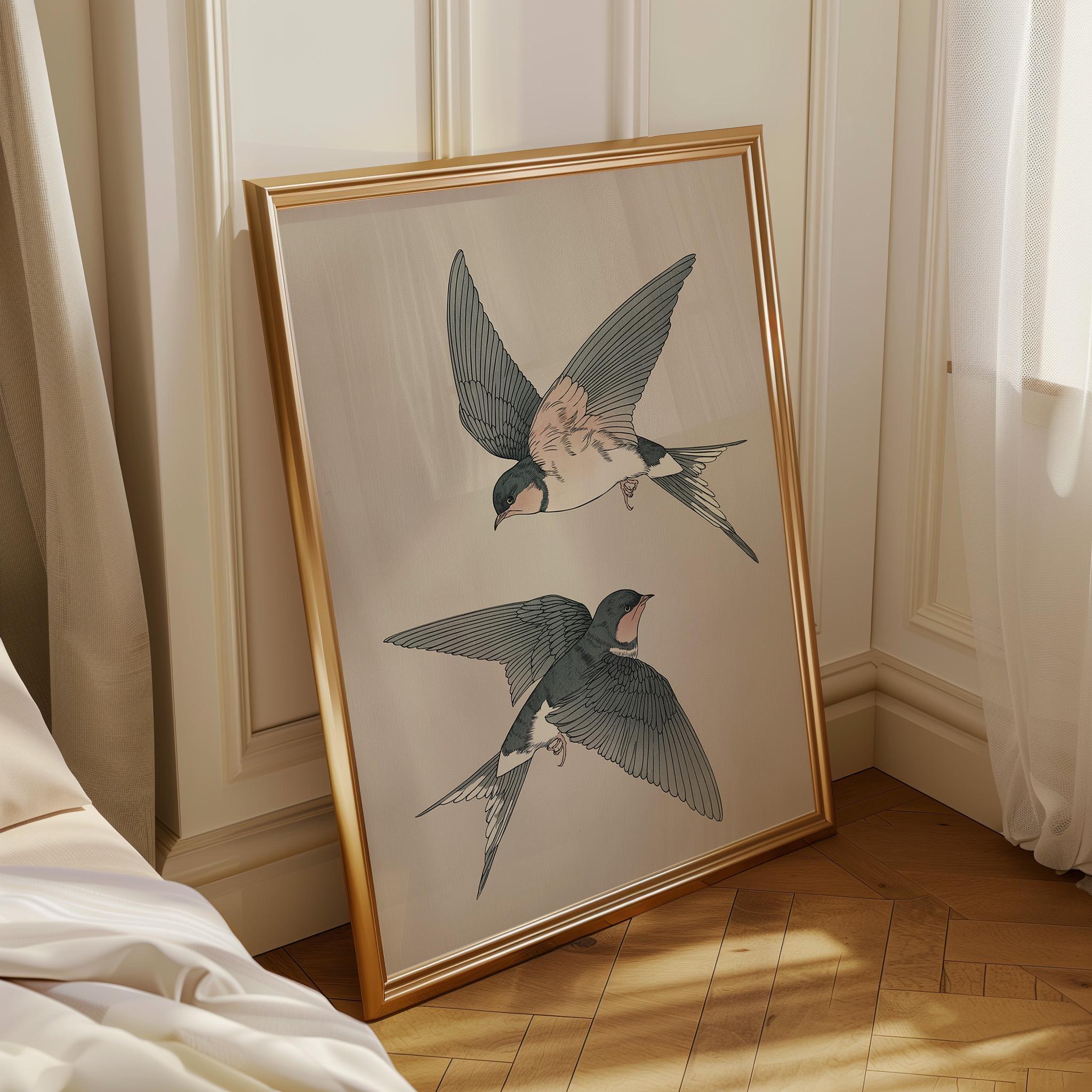 Swallow Bird Japanese Style Japandi Wall Art by The Wall Art Studio