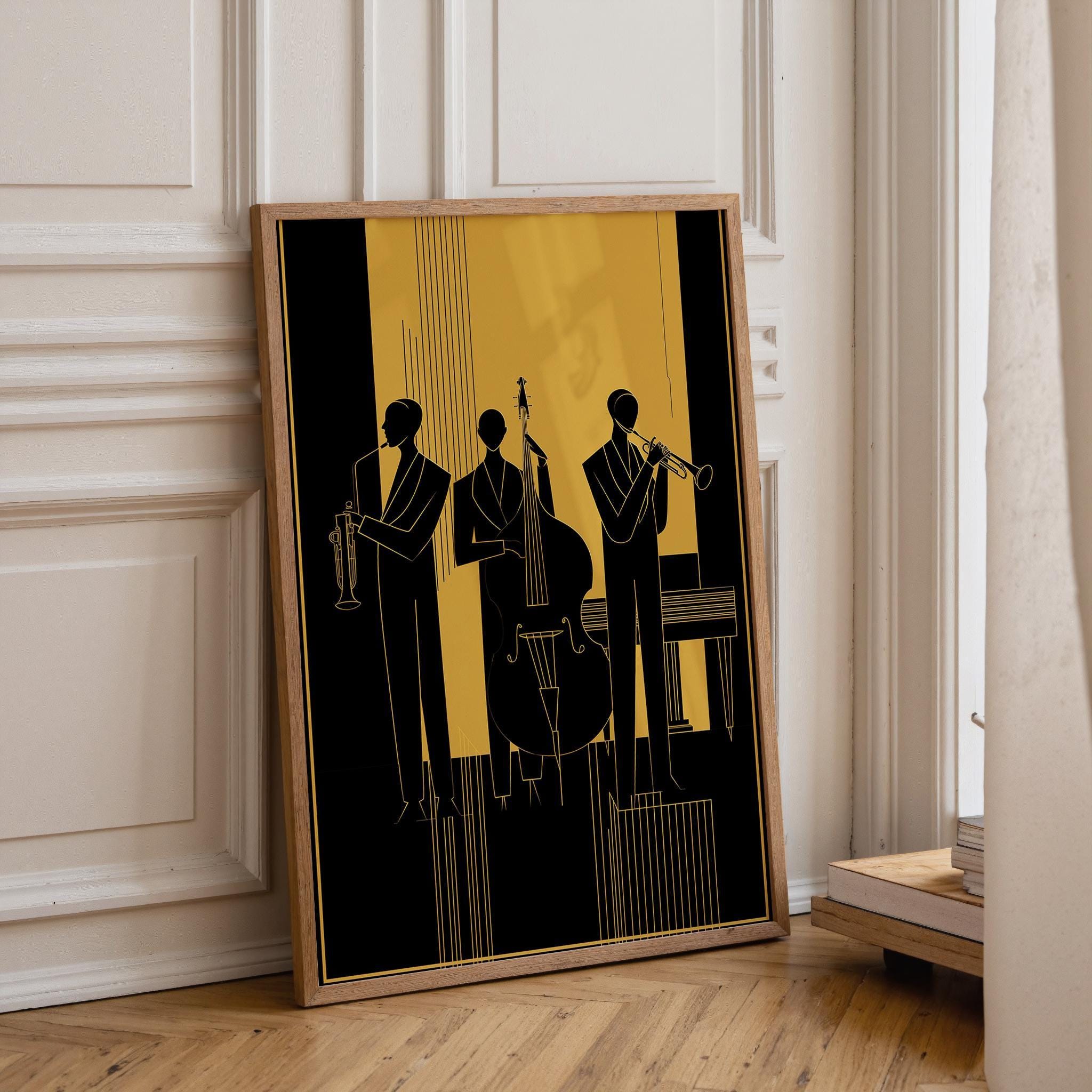 Art Deco Jazz Band Black & Gold Music Vintage Style Wall Art by The Wall Art Studio