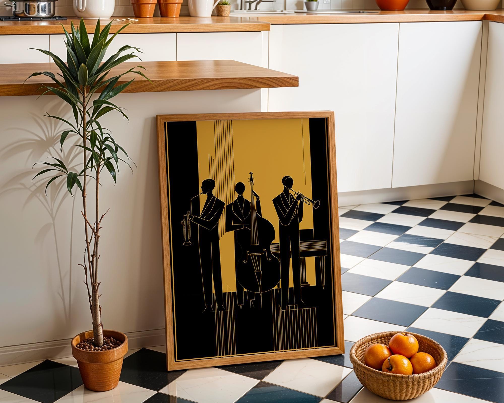 Art Deco Jazz Band Black & Gold Music Vintage Style Wall Art by The Wall Art Studio