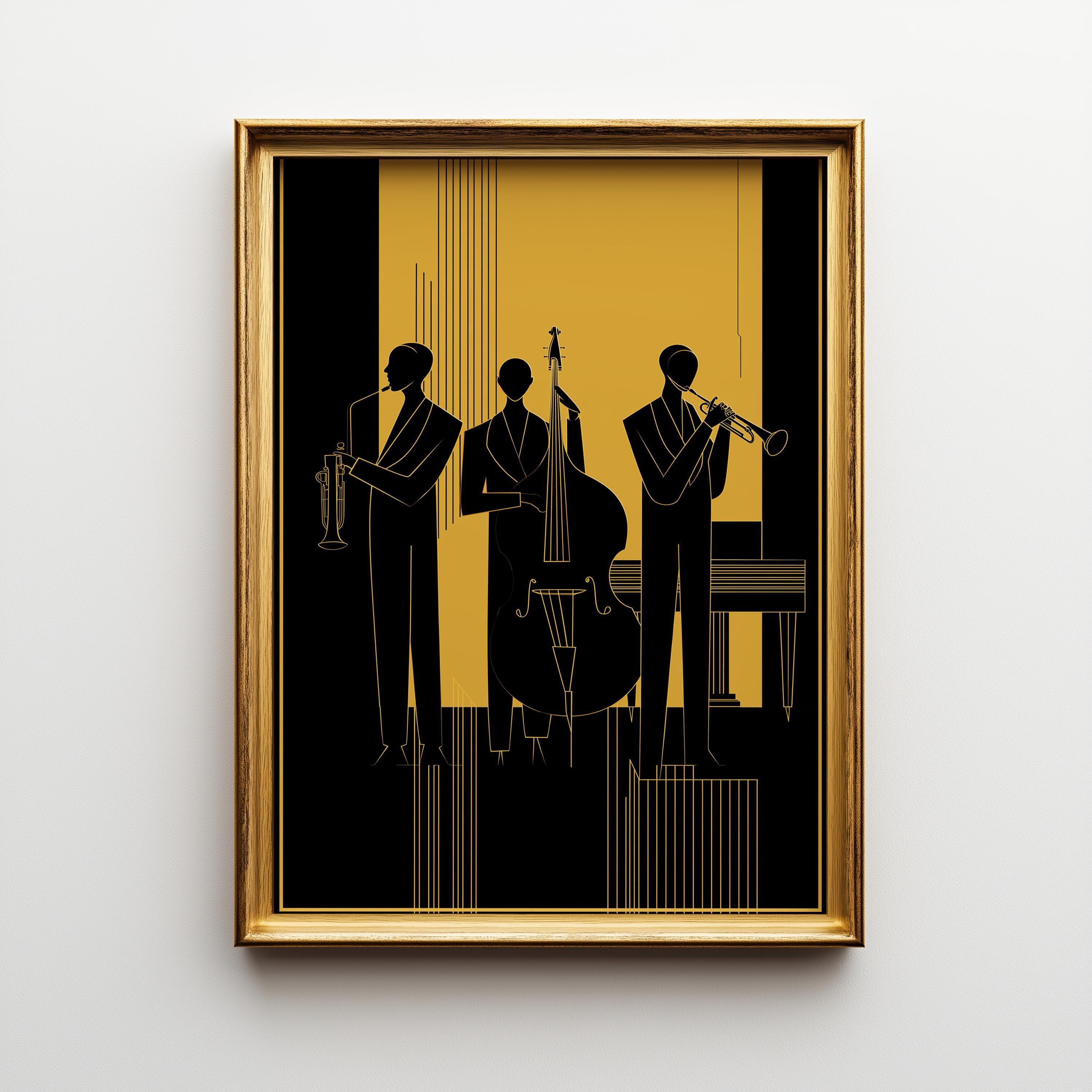 Art Deco Jazz Band Black & Gold Music Vintage Style Wall Art by The Wall Art Studio
