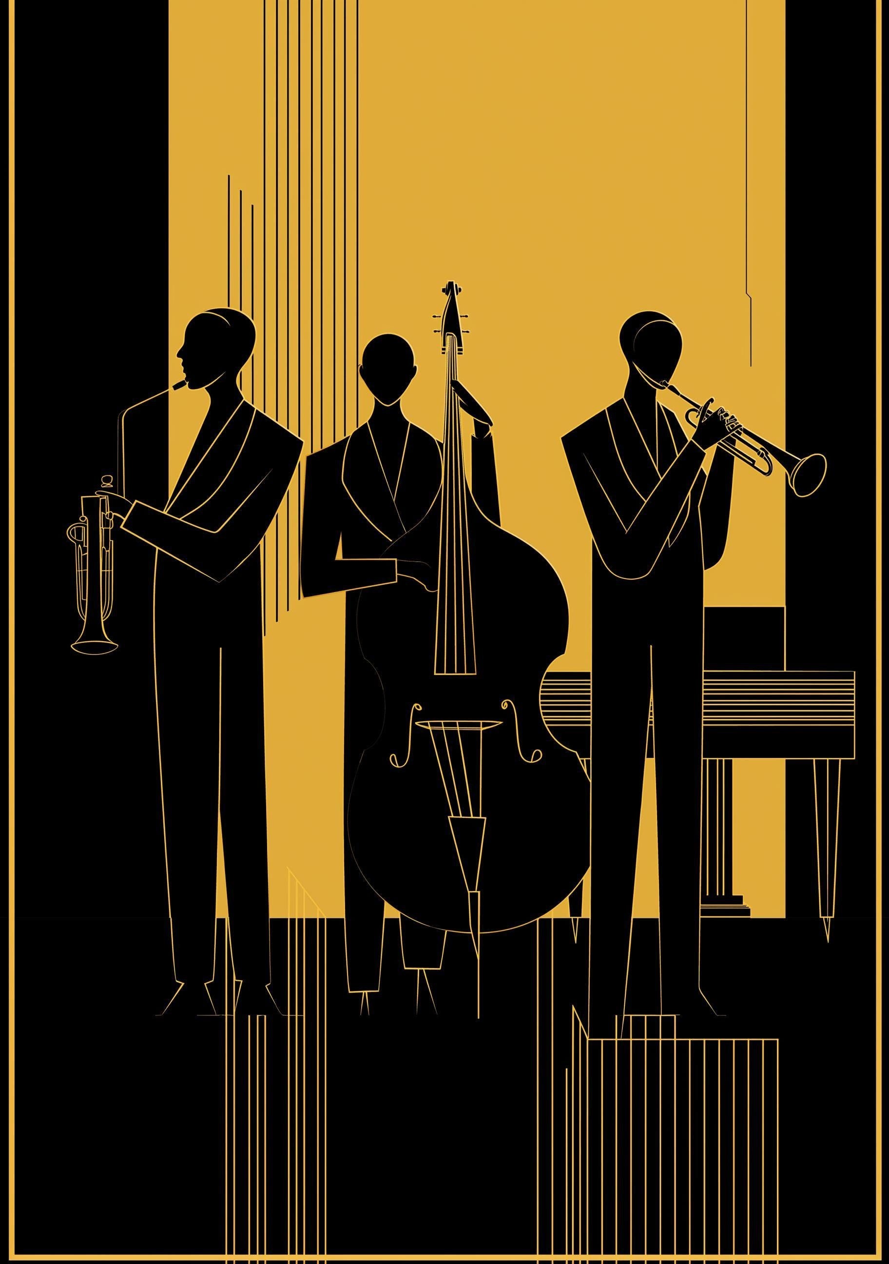 Art Deco Jazz Band Black & Gold Music Vintage Style Wall Art by The Wall Art Studio