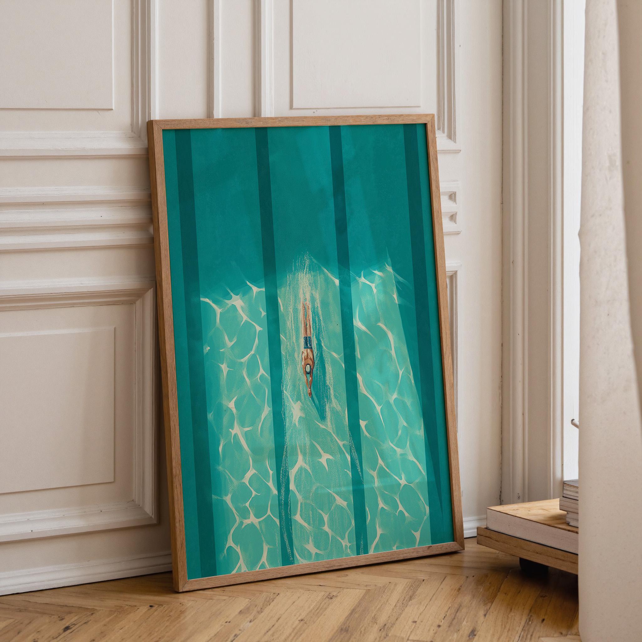 Swimming Pool Wall Minimalist Swimmer Modern Coastal Wall Art by The Wall Art Studio