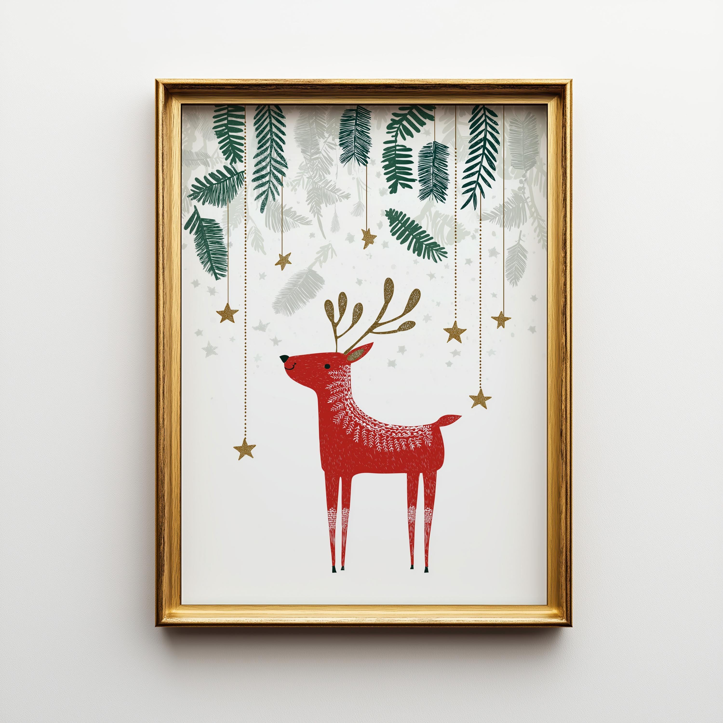 Scandinavian Reindeer Minimalist Nordic Woodland Christmas Wall Art by The Wall Art Studio
