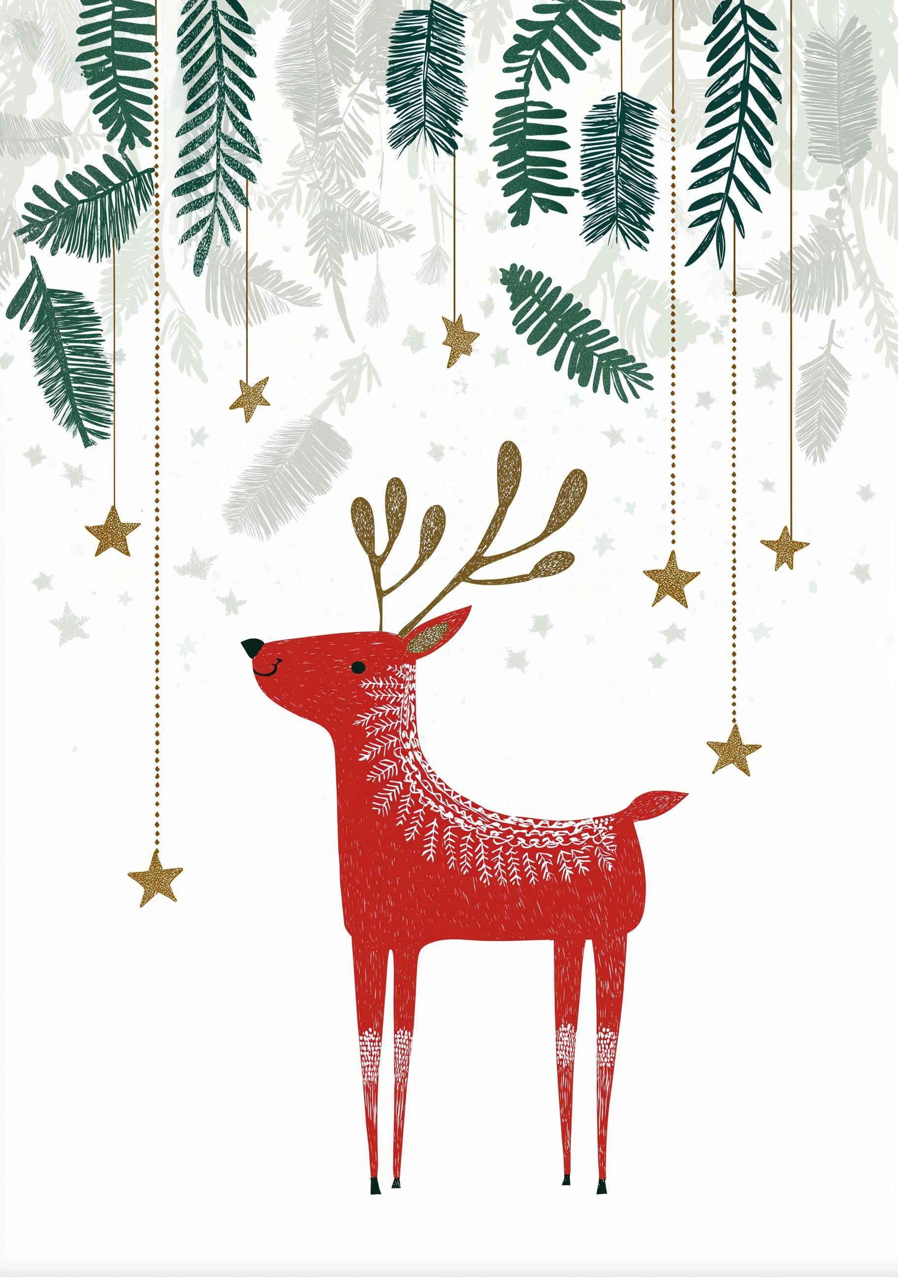Scandinavian Reindeer Minimalist Nordic Woodland Christmas Wall Art by The Wall Art Studio