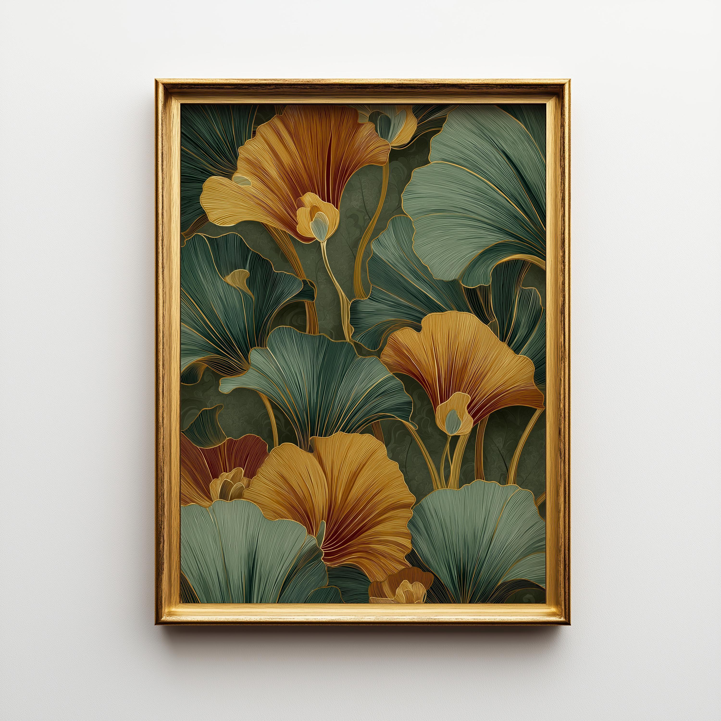 Art Deco Emerald Green Floral Tropical Leaves Wall Art by The Wall Art Studio