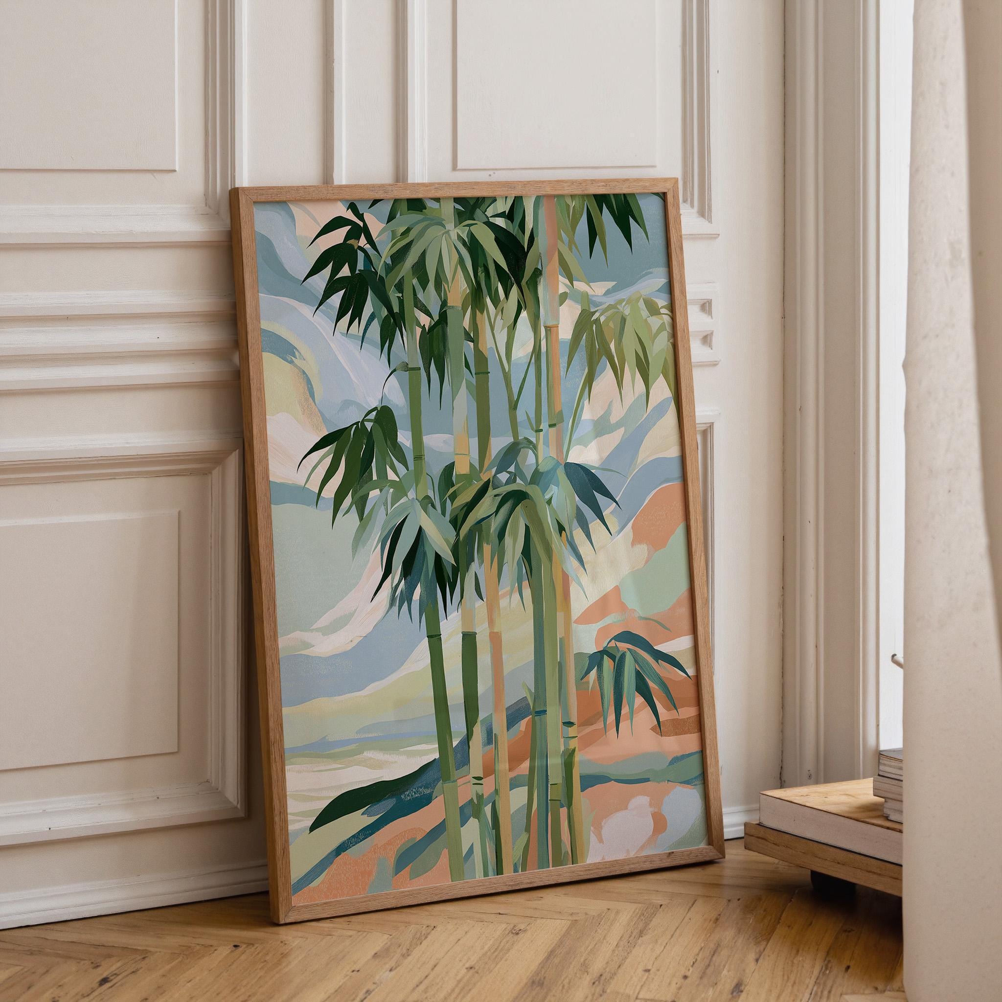 Abstract Bamboo Wall Art, Modern Botanical Japandi Poster, Zen Green Plant Decor (Framed Option)
