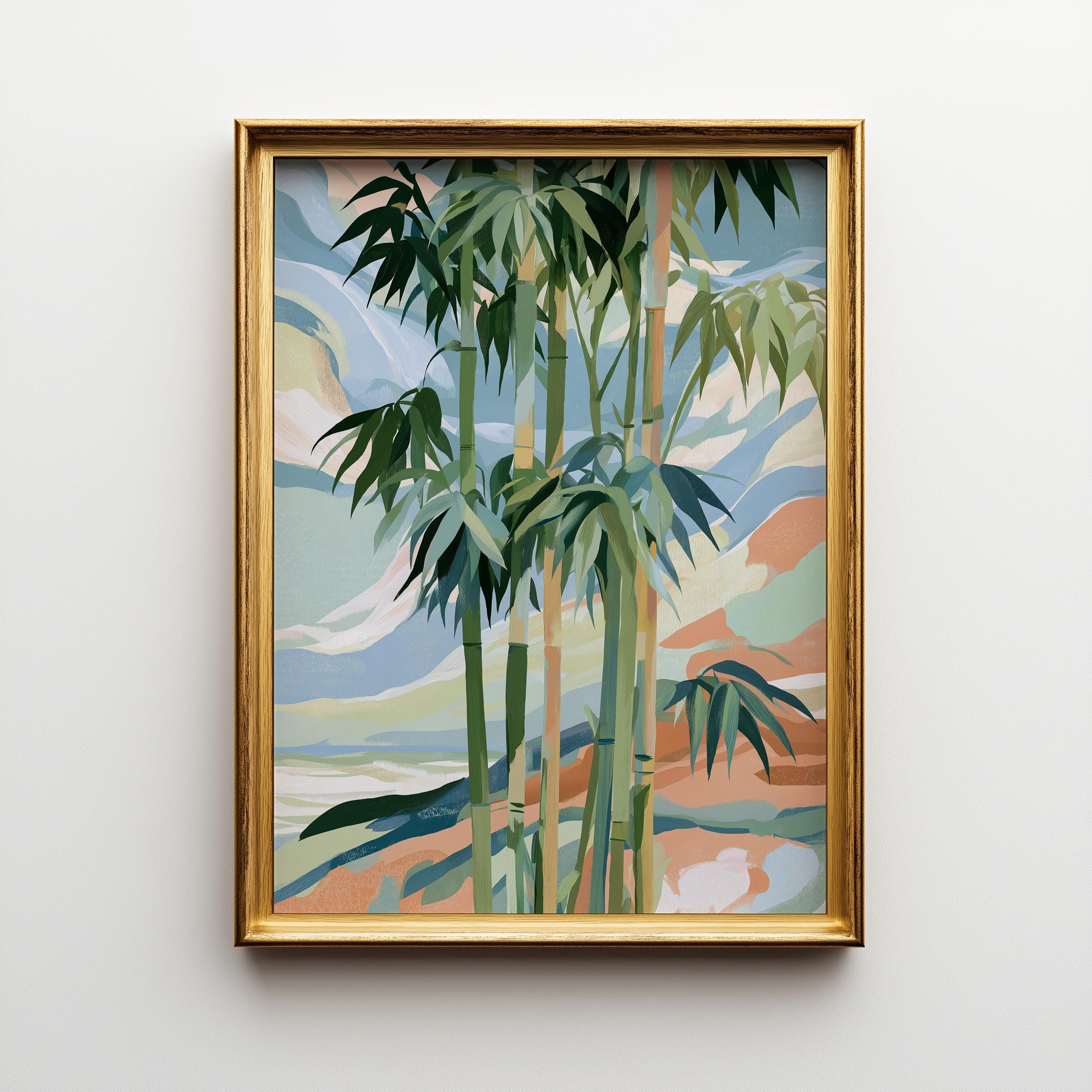 Abstract Bamboo Wall Art, Modern Botanical Japandi Poster, Zen Green Plant Decor (Framed Option)