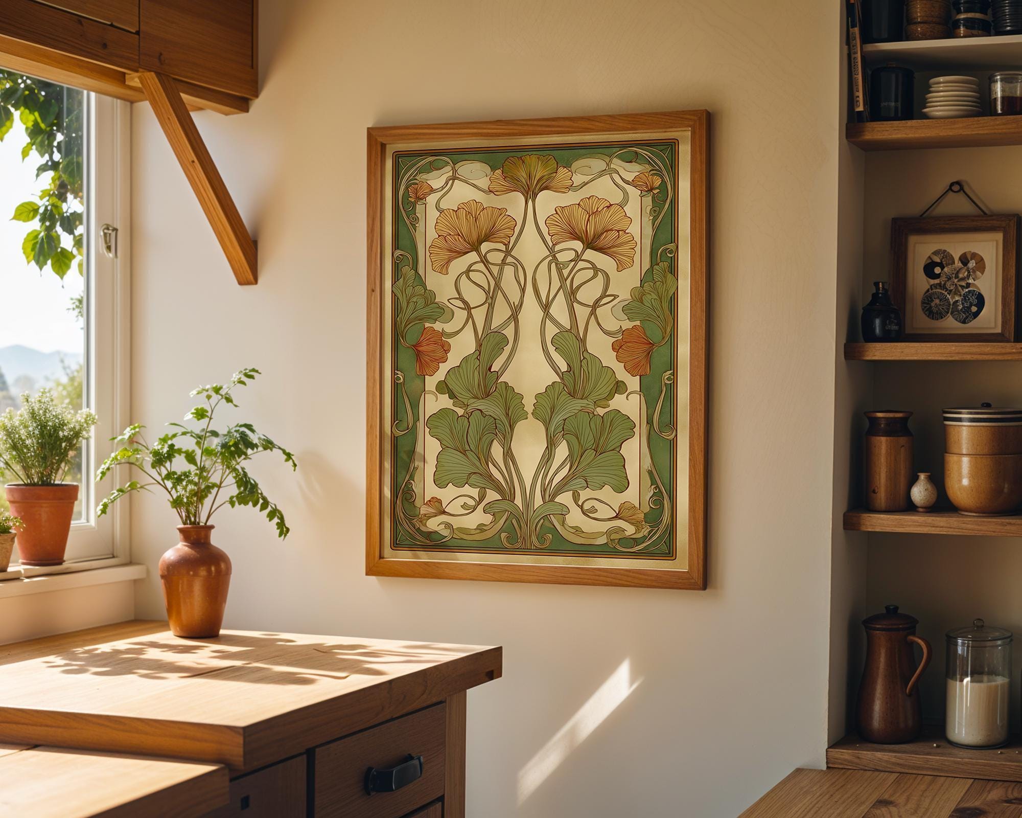 Art Nouveau Thistle William Morris Style Floral Vintage Botanical Wall Art by The Wall Art Studio
