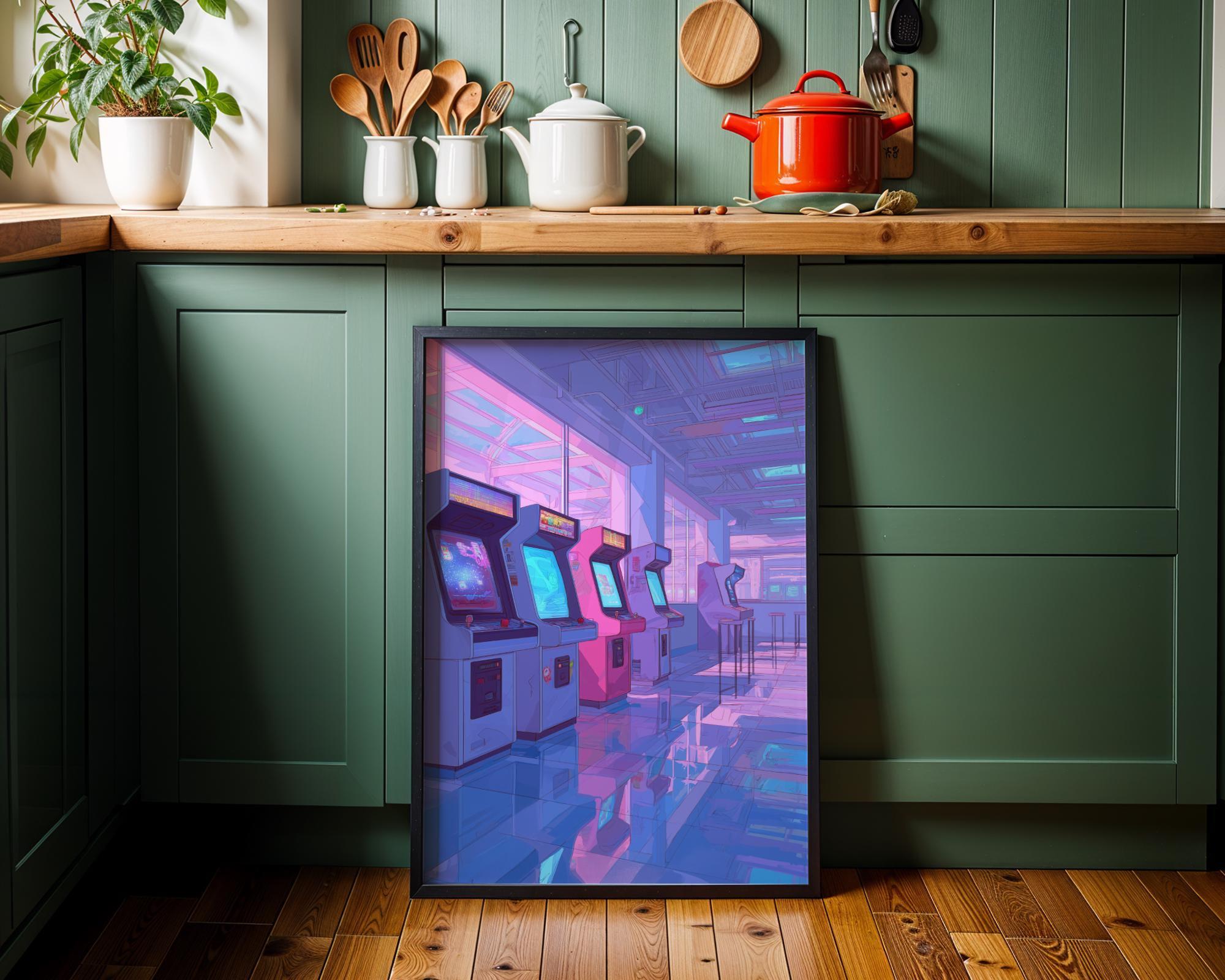 Lo-fi Retro Gaming Arcade Neon Vaporwave Anime Aesthetic Wall Art by The Wall Art Studio - physical