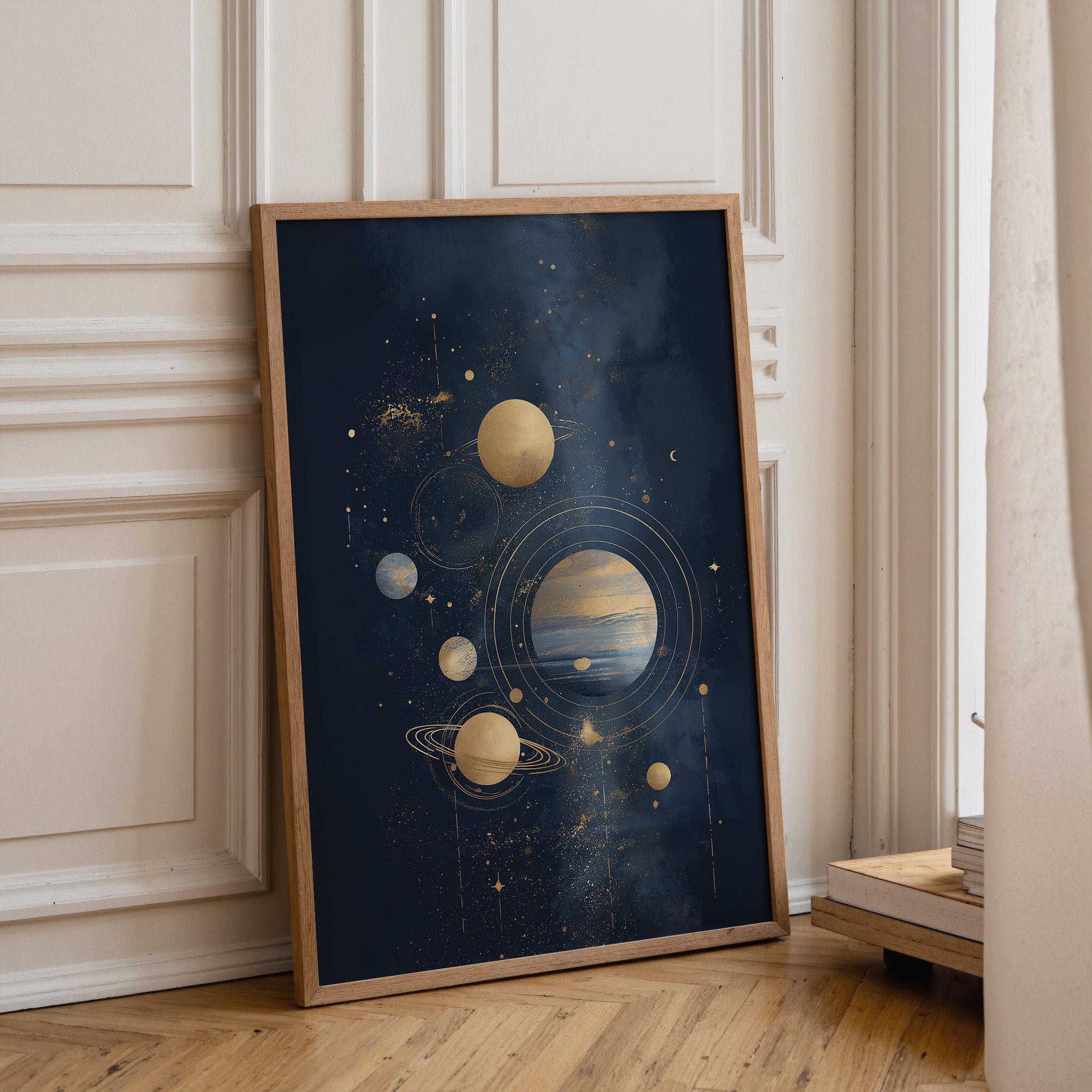 Minimalist Celestial Gold Solar System Wall Art by The Wall Art Studio