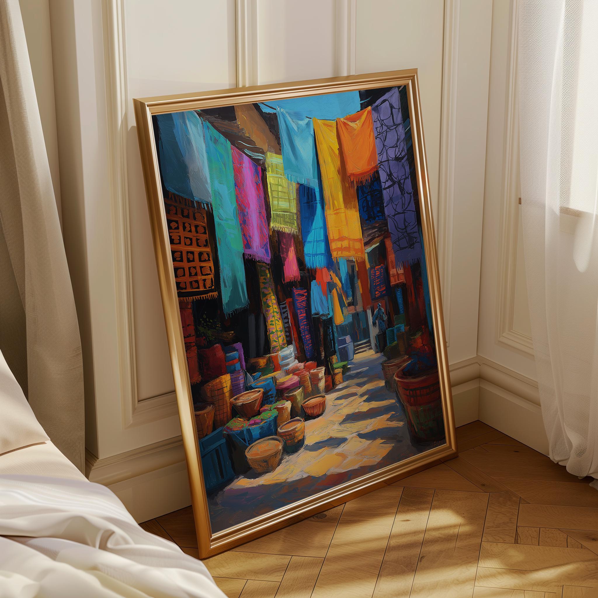African Market Street Colourful Moroccan Bazaar Wall Art by The Wall Art Studio
