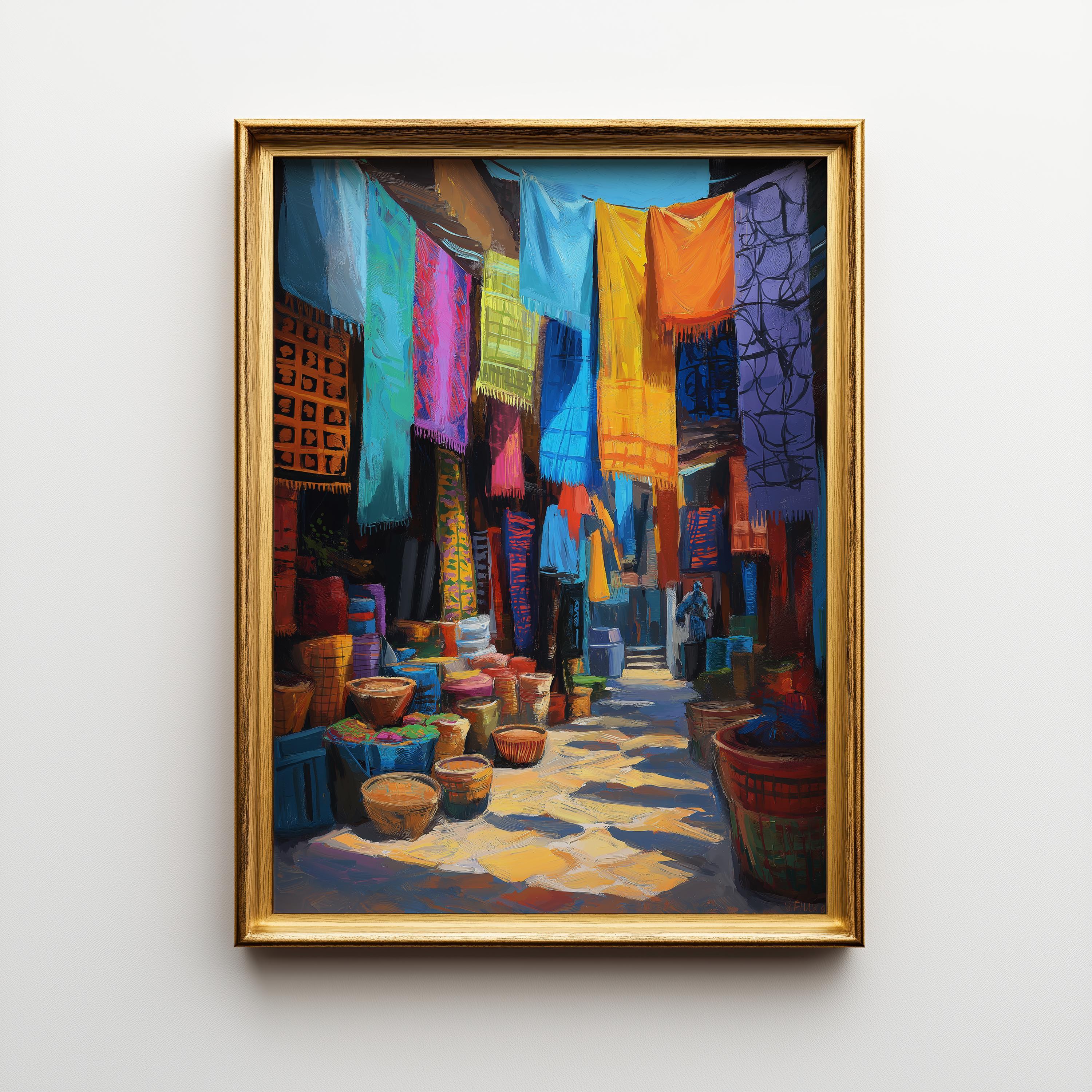 African Market Street Colourful Moroccan Bazaar Wall Art by The Wall Art Studio