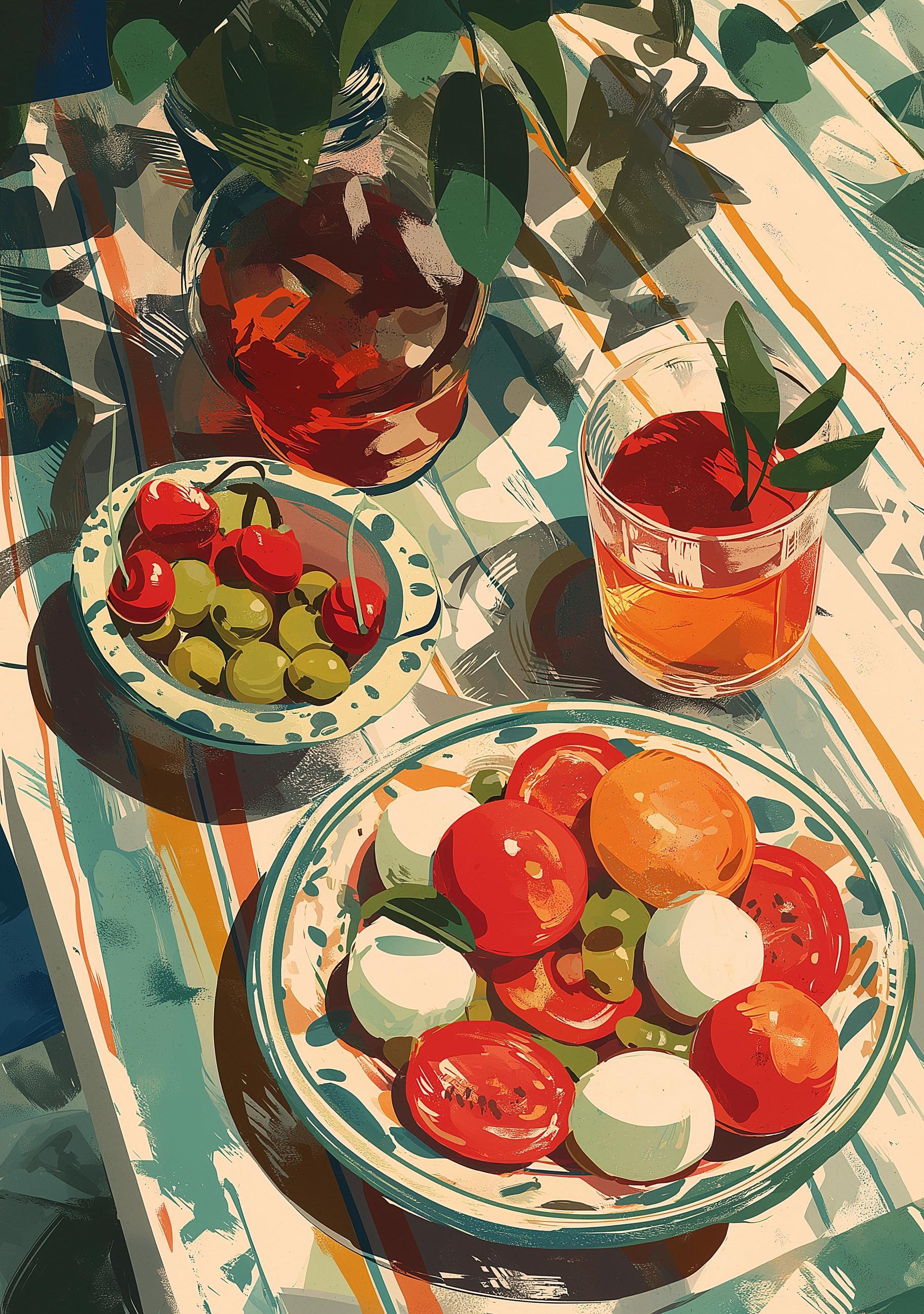 Mediterranean Kitchen Tomato & Mozzarella Italian Food Wall Art