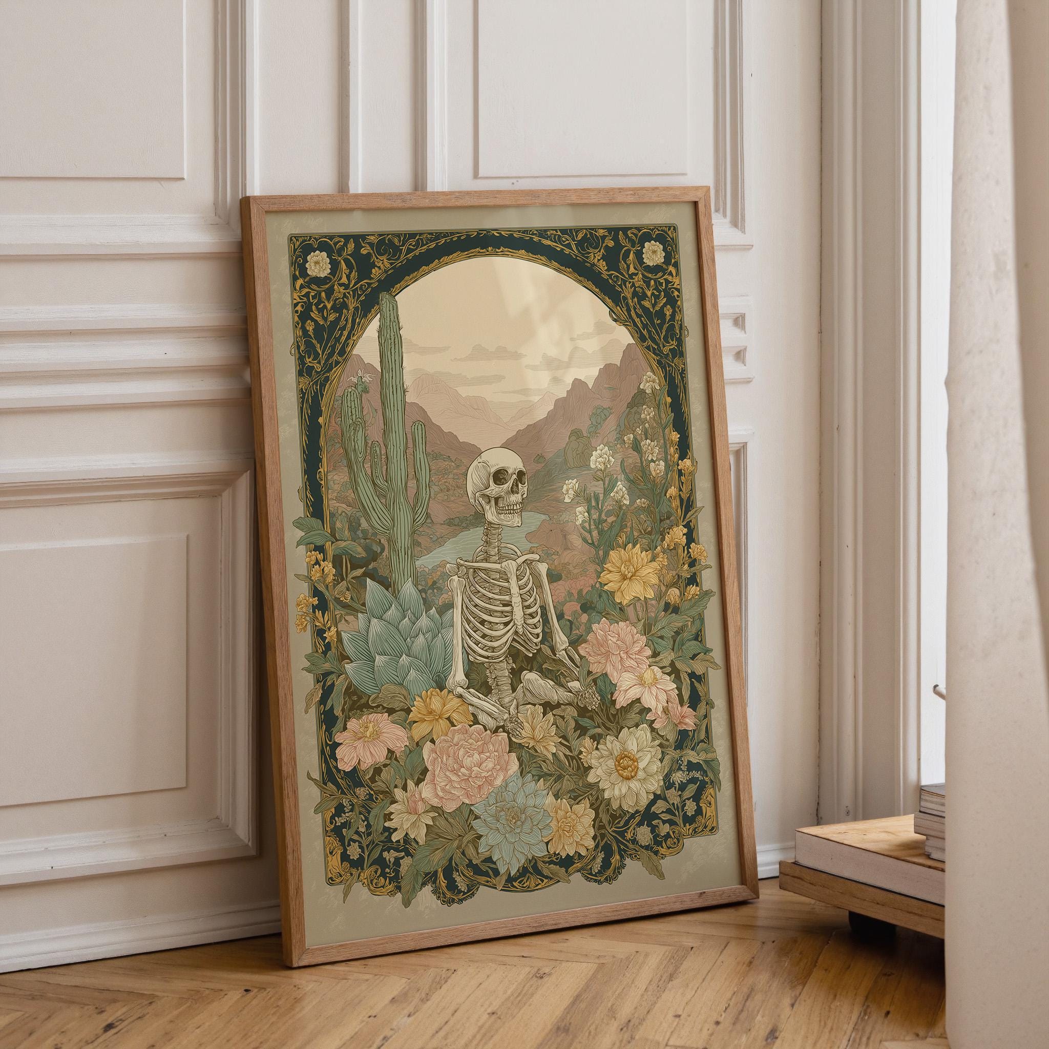 Floral Skeleton Western Gothic Desert Botanical Wall Art by The Wall Art Studio - physical