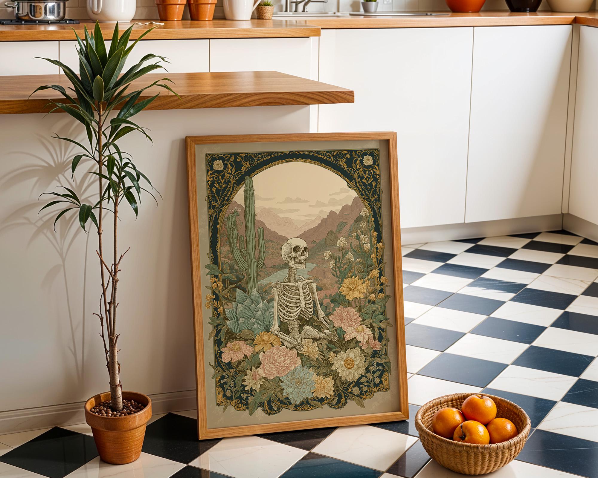 Floral Skeleton Western Gothic Desert Botanical Wall Art by The Wall Art Studio - physical