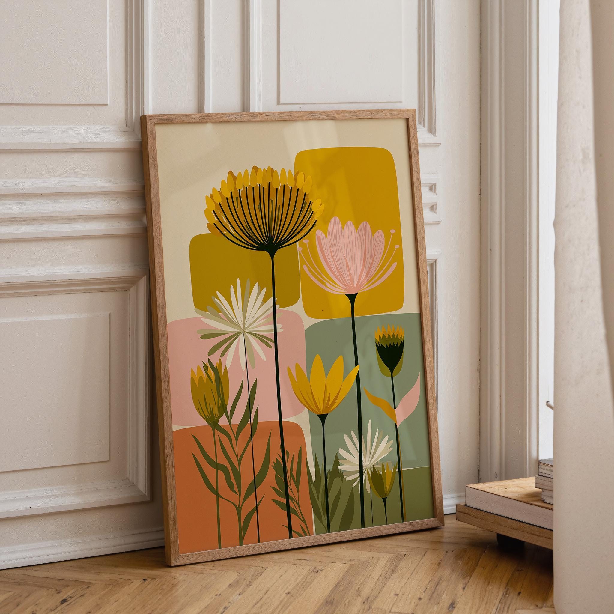 Mid Century Modern Retro Scandinavian Abstract Floral Wall Art by The Wall Art Studio - physical