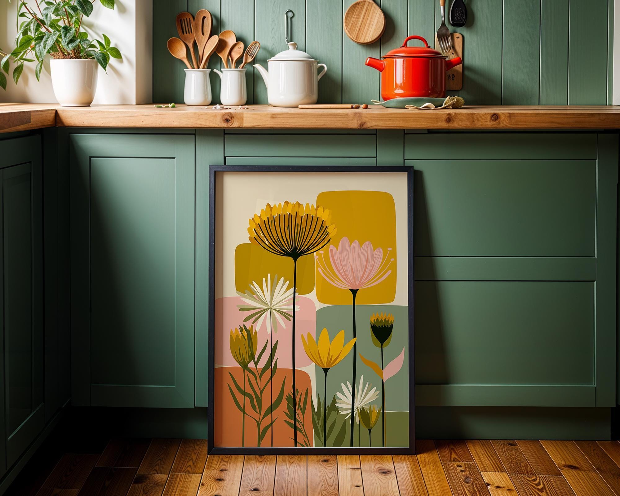 Mid Century Modern Retro Scandinavian Abstract Floral Wall Art by The Wall Art Studio - physical
