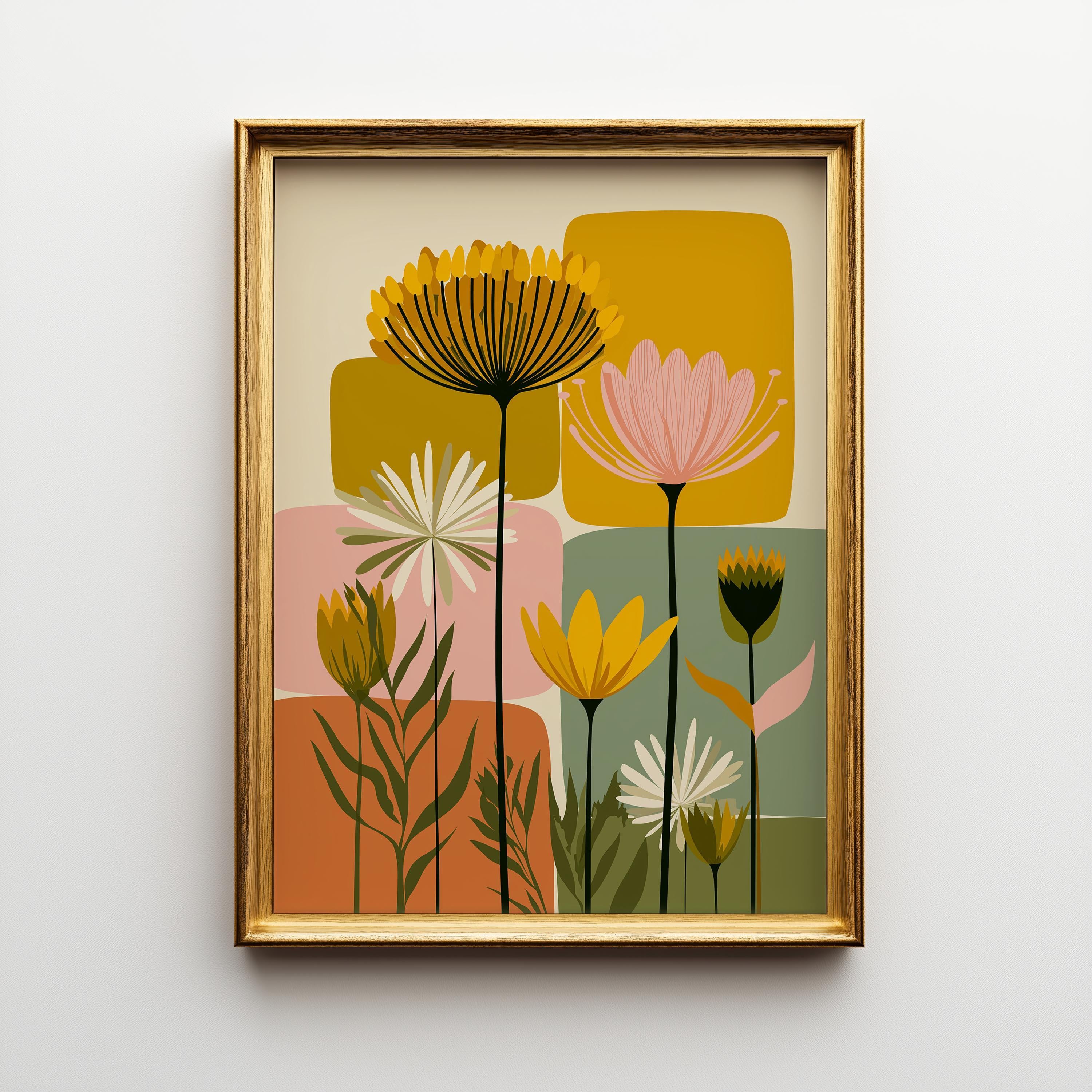 Mid Century Modern Retro Scandinavian Abstract Floral Wall Art by The Wall Art Studio - physical