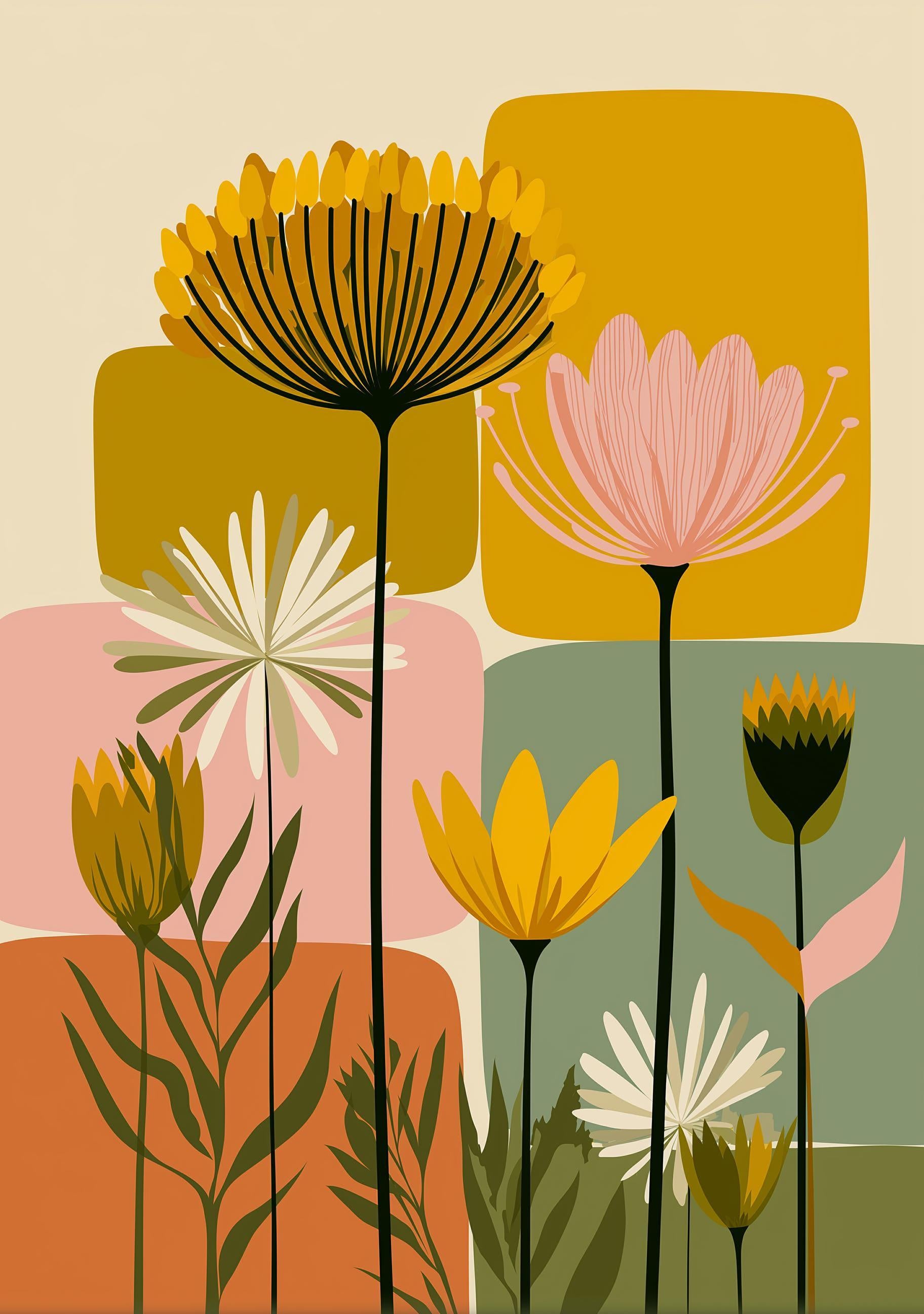 Mid Century Modern Retro Scandinavian Abstract Floral Wall Art by The Wall Art Studio - physical